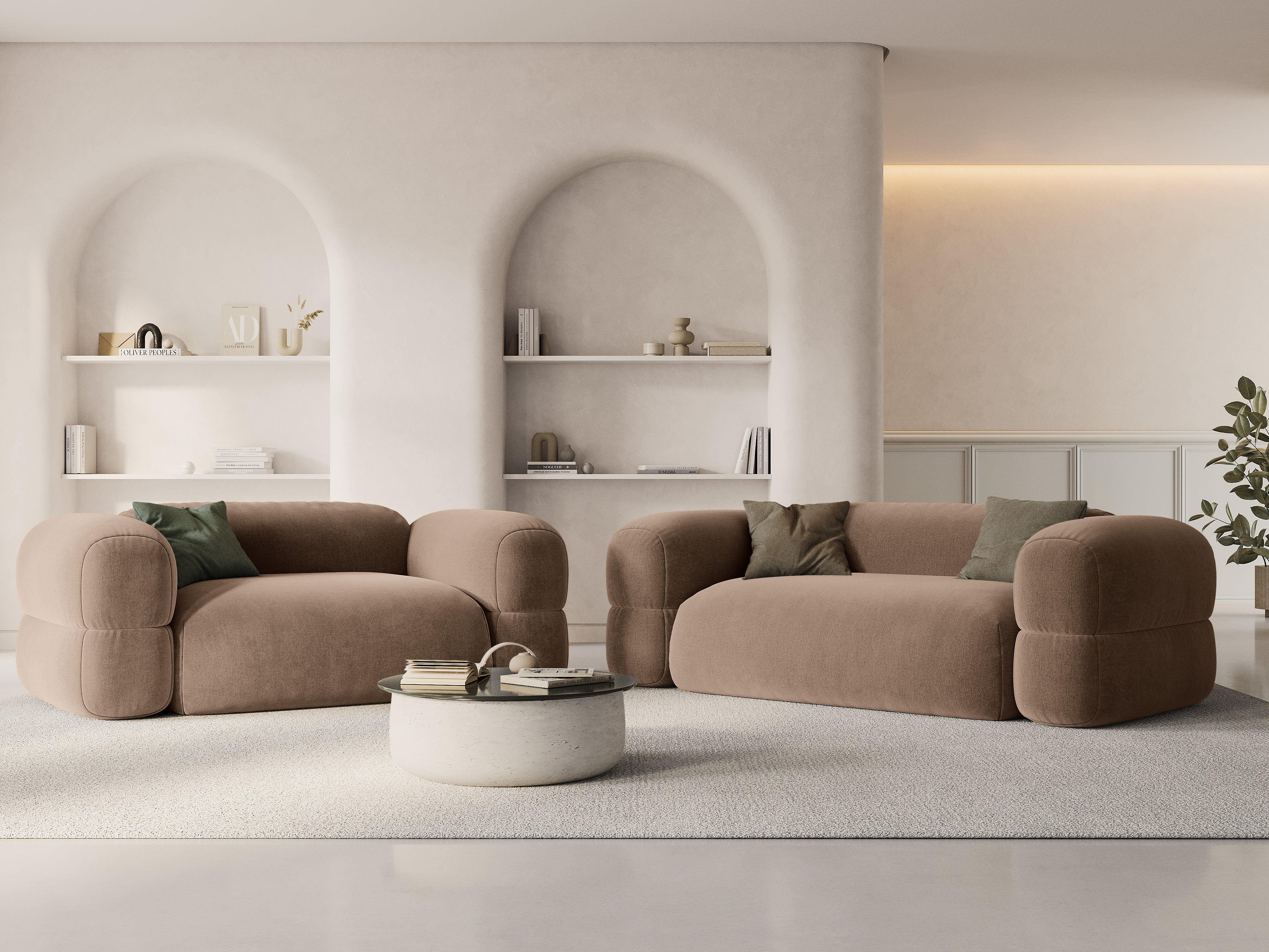 Sofa van fluweel 3-zits ROGER donkerbeige
