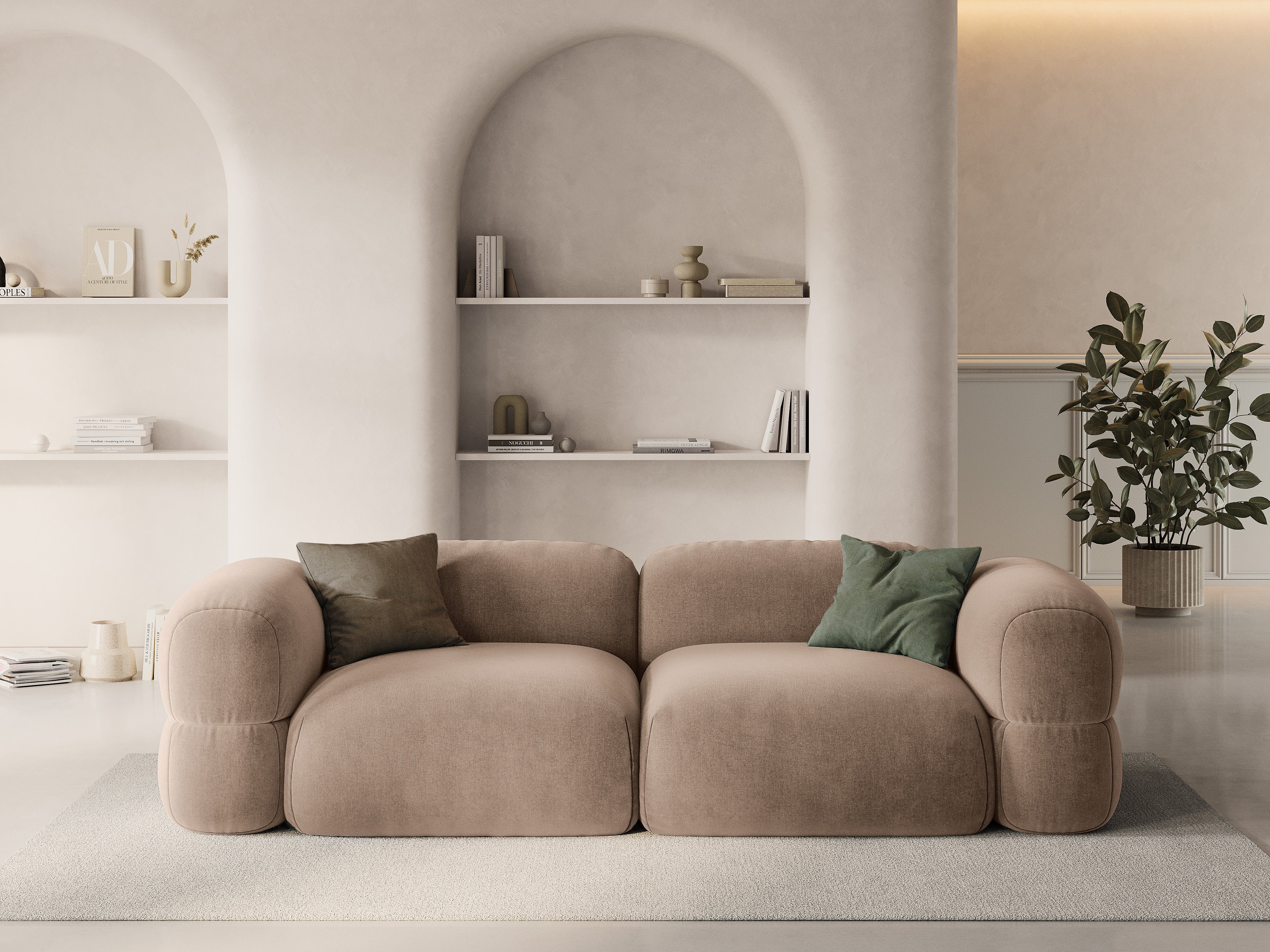 Velvet sofa for 4 people ROGER dark beige