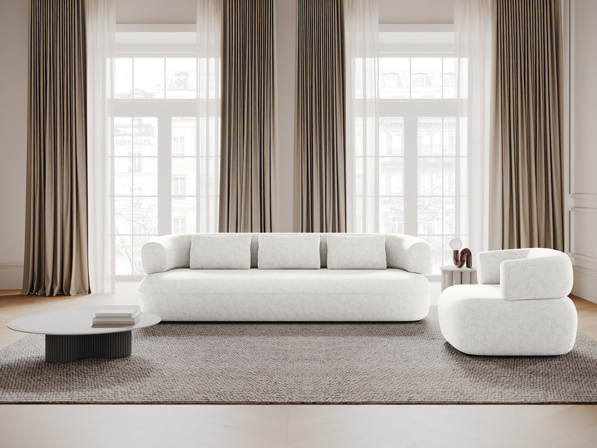 Driepersoons linkerhoekbank ALDRIN lichtbeige chenille