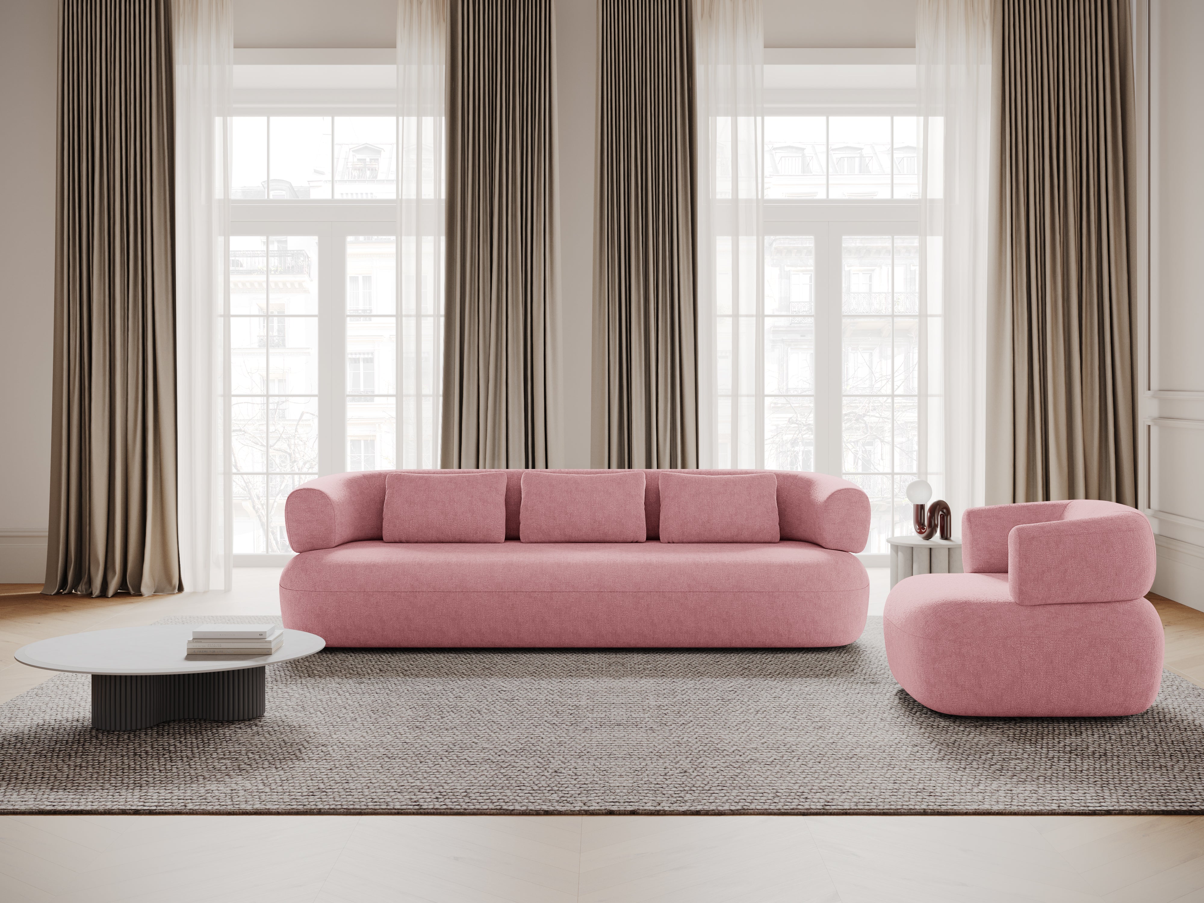 Sofa 3,5-zits ALDRIN roze chenille