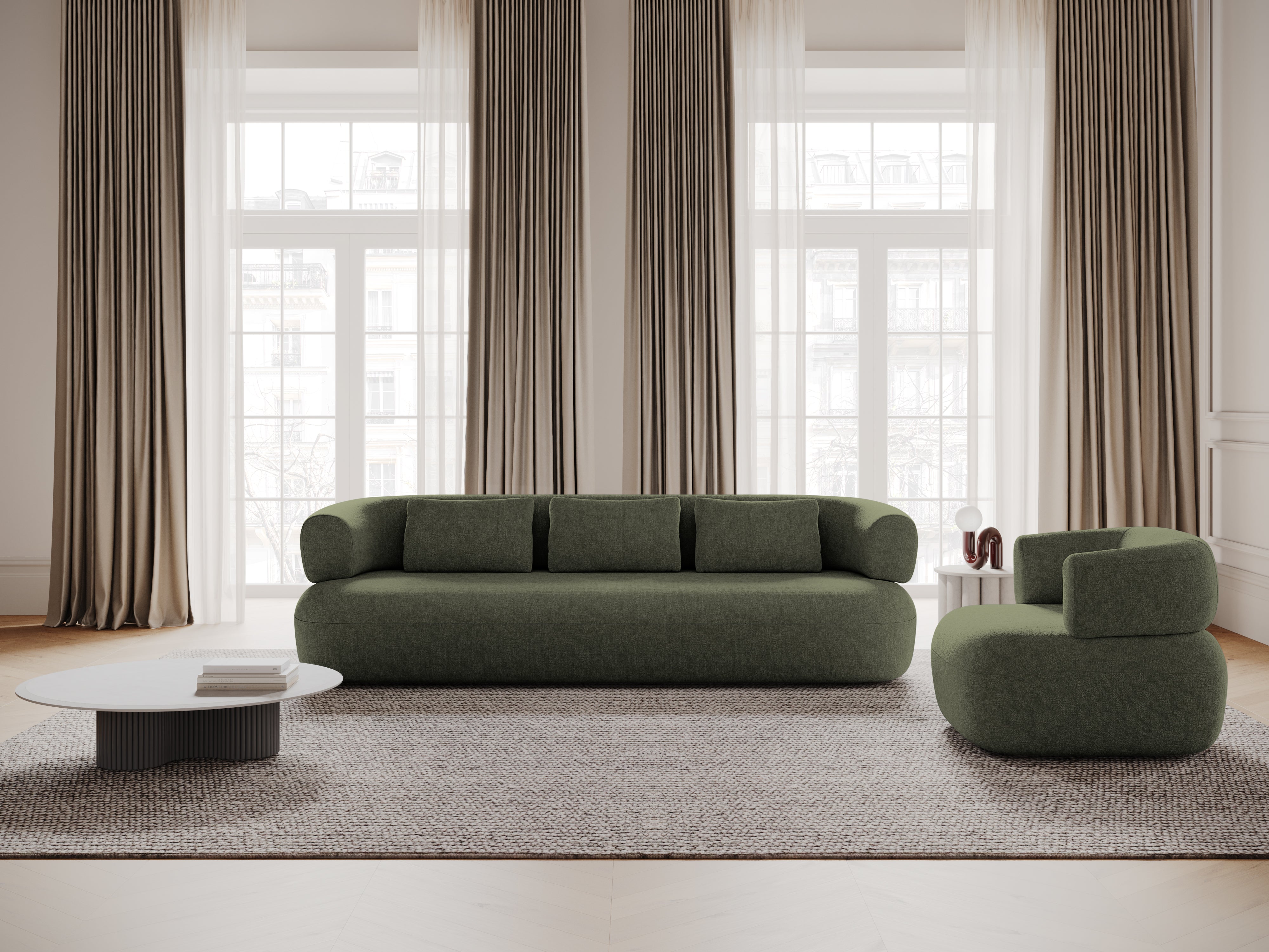 Sofa 3,5-zitplaatsen ALDRIN groen chenille