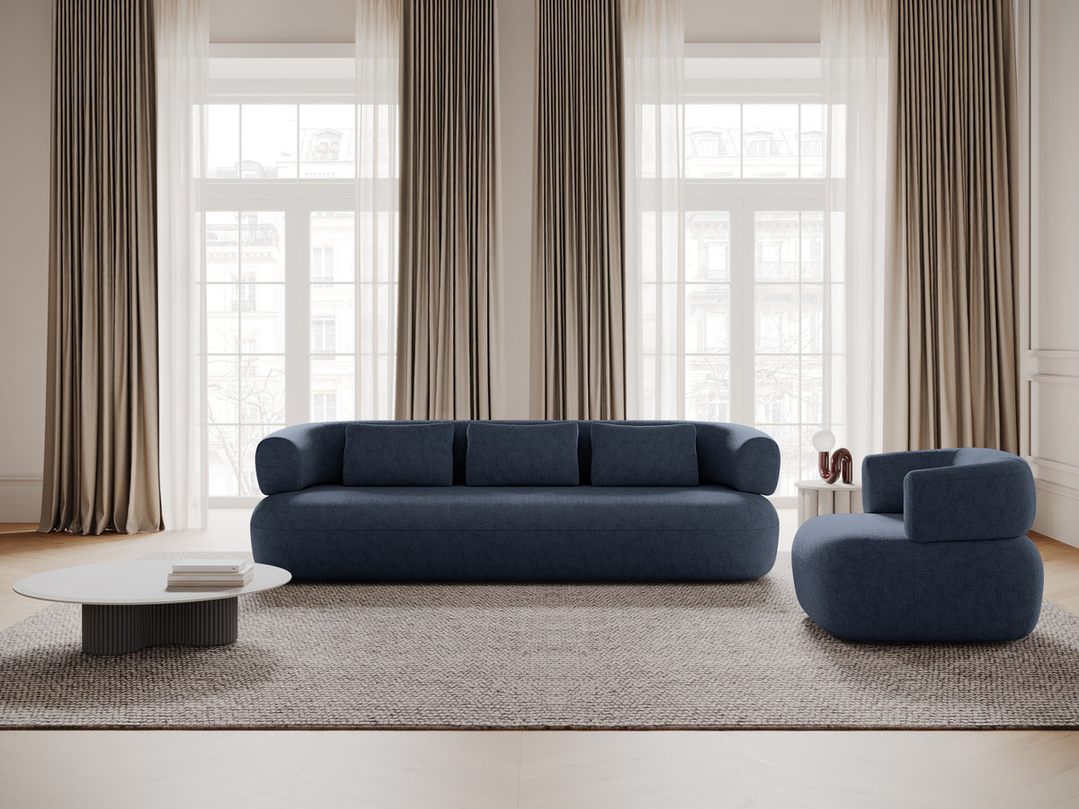 Driepersoons linkerhoekbank ALDRIN in marineblauwe chenille
