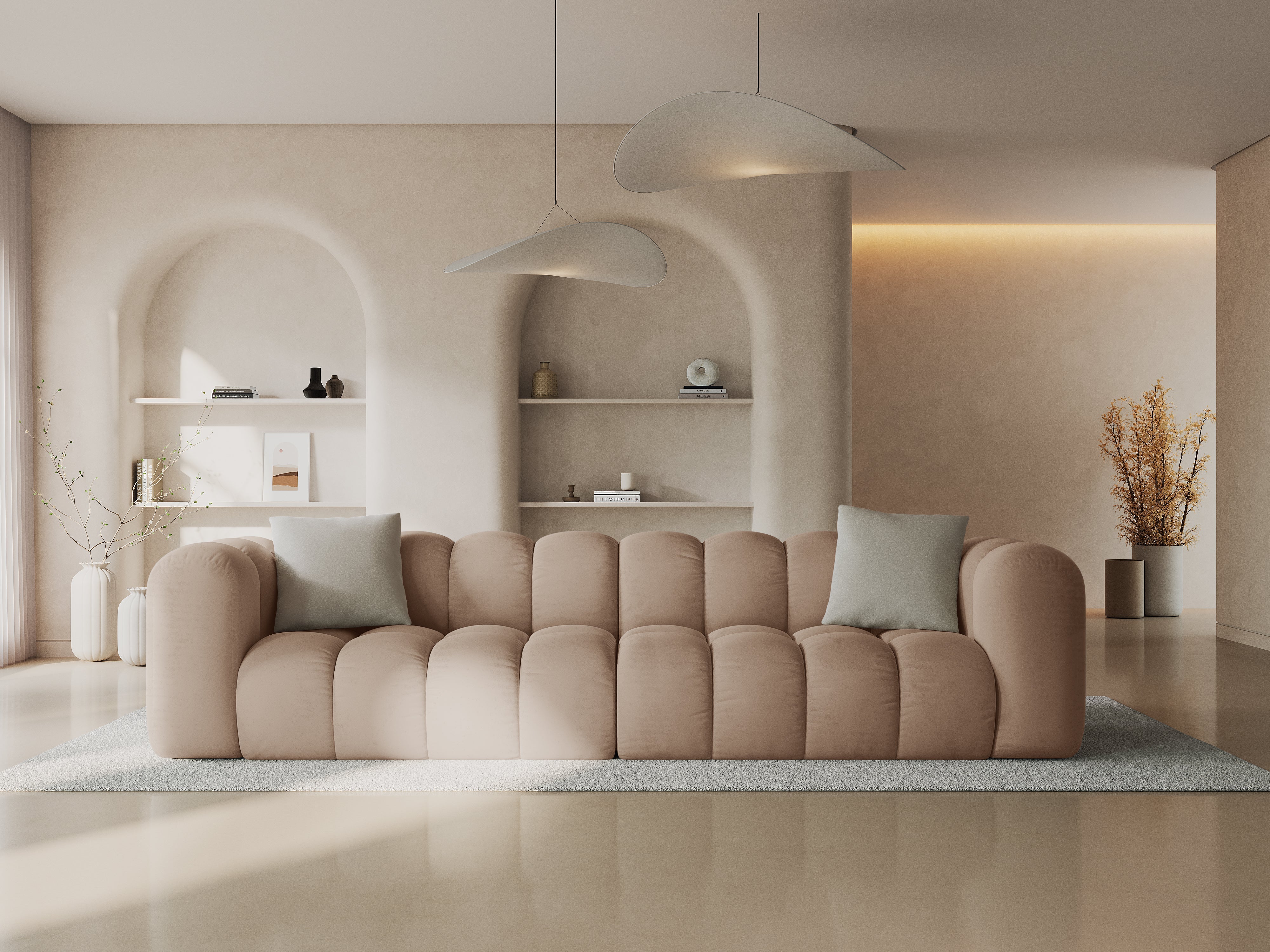 Sofa van fluweel voor 4 personen HALLEY beige