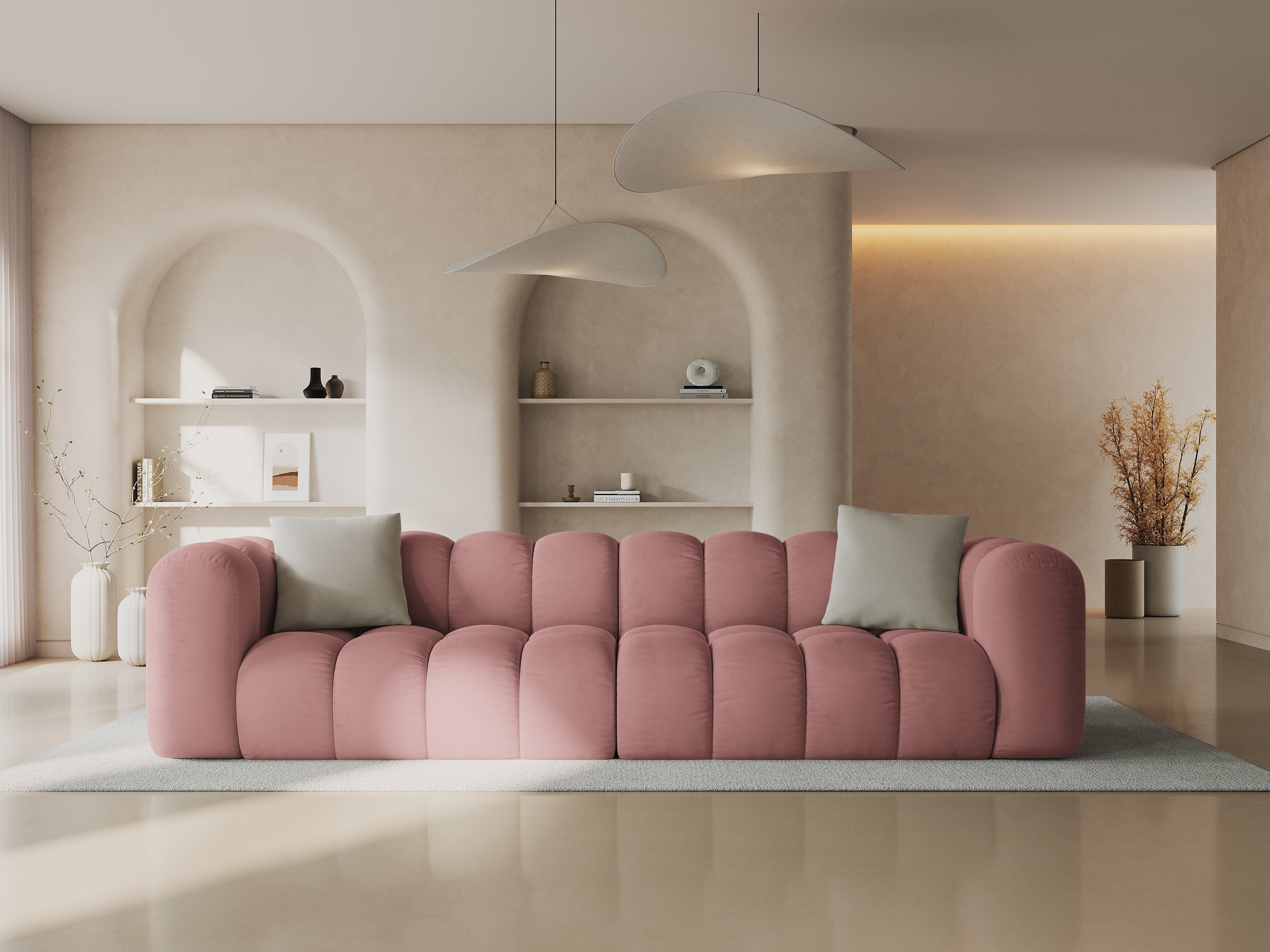 Sofa aksamitna 4-osobowa HALLEY różowy do salonu