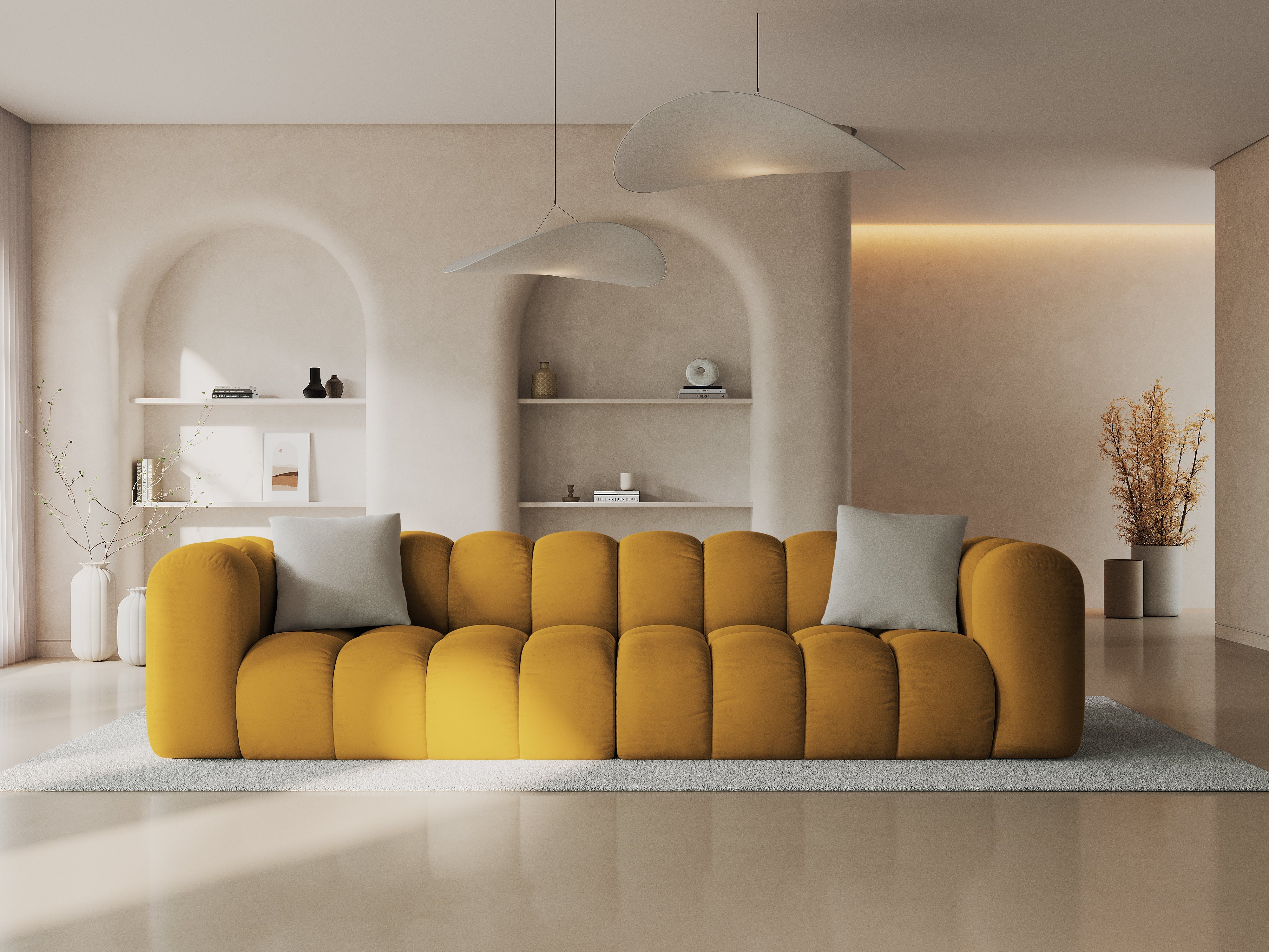 Sofa van fluweel voor 4 personen HALLEY geel