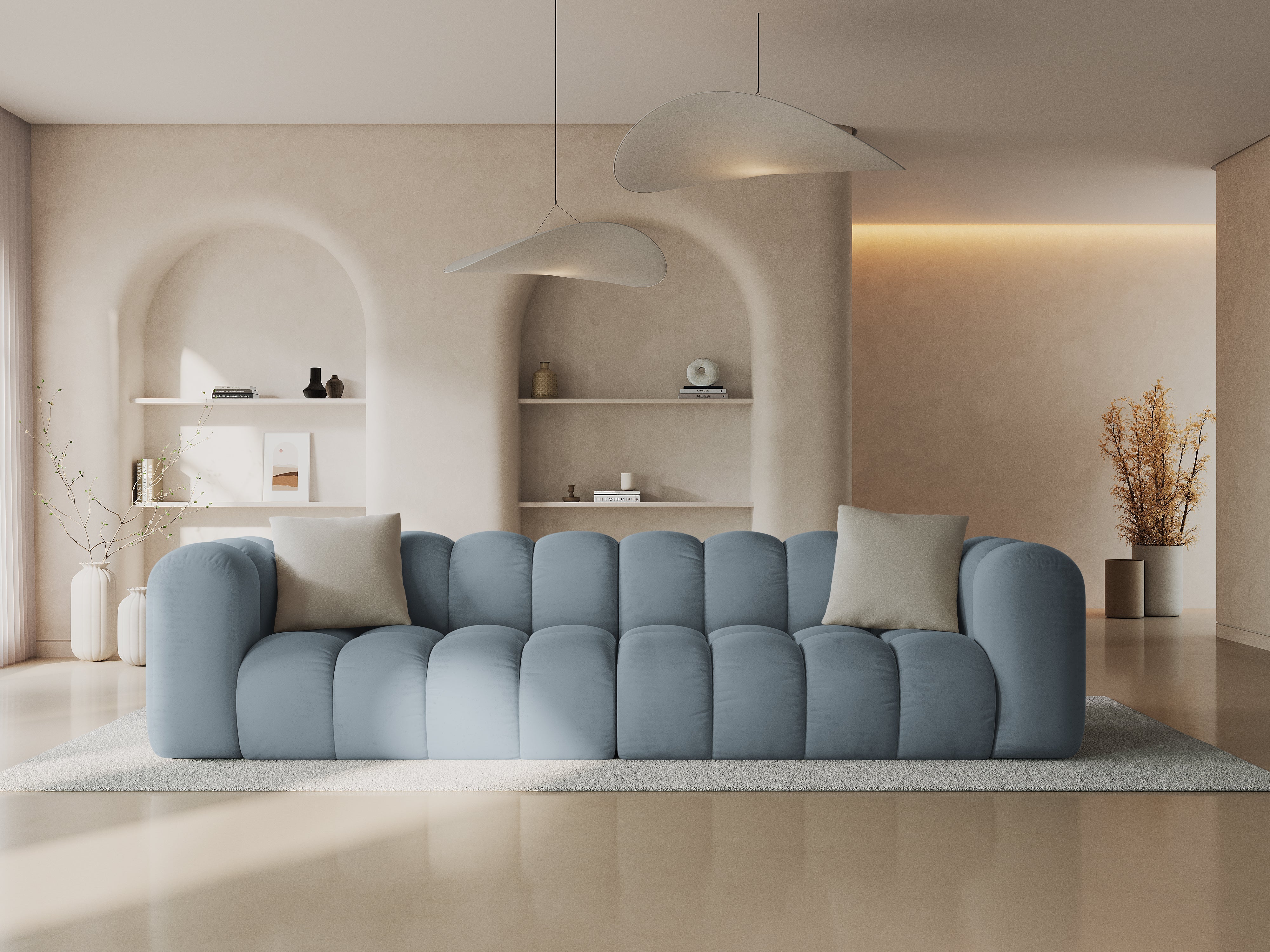 Sofa van fluweel voor 4 personen HALLEY lichtblauw