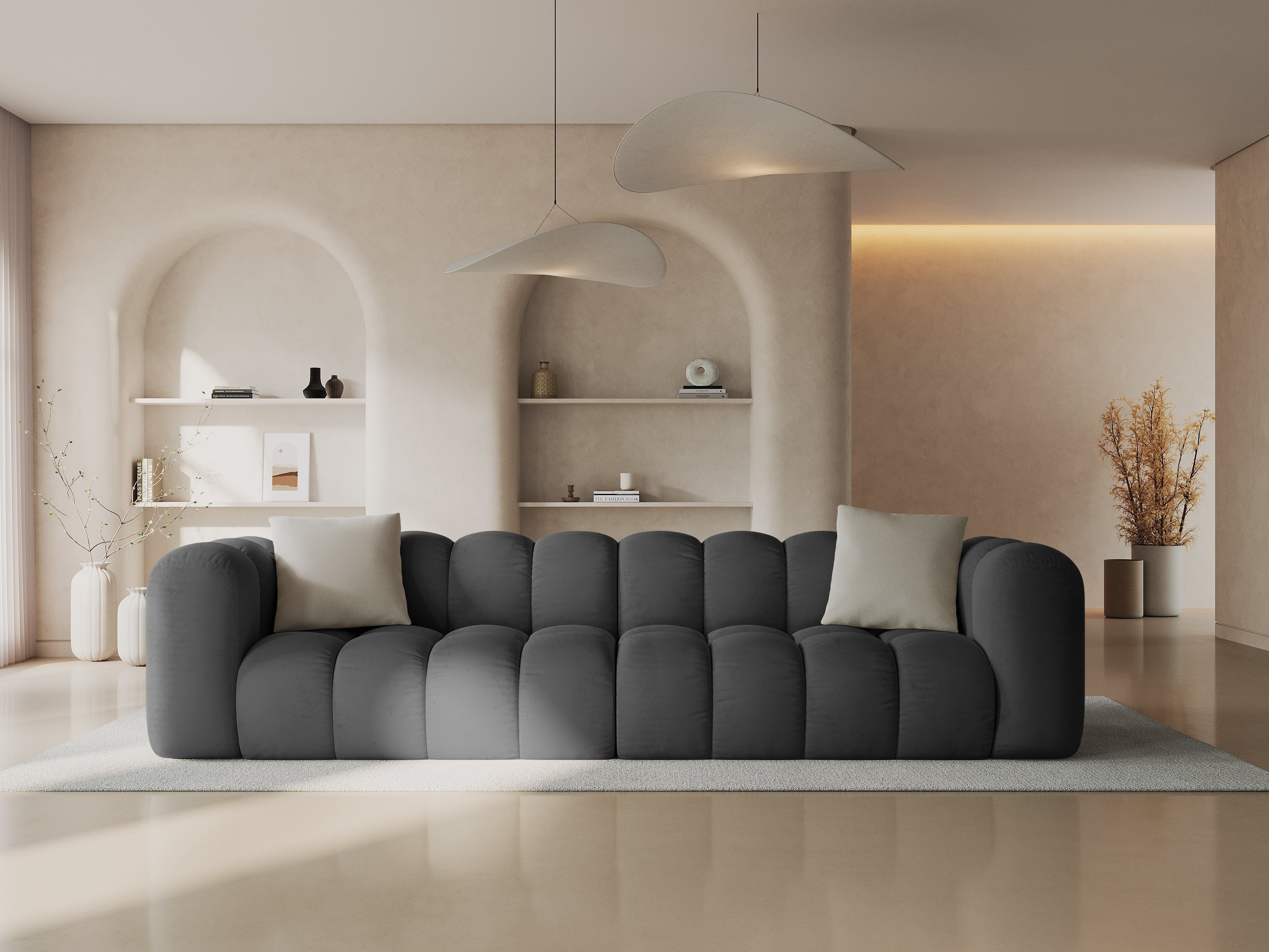 Sofa aksamitna 4-osobowa HALLEY szary do salonu