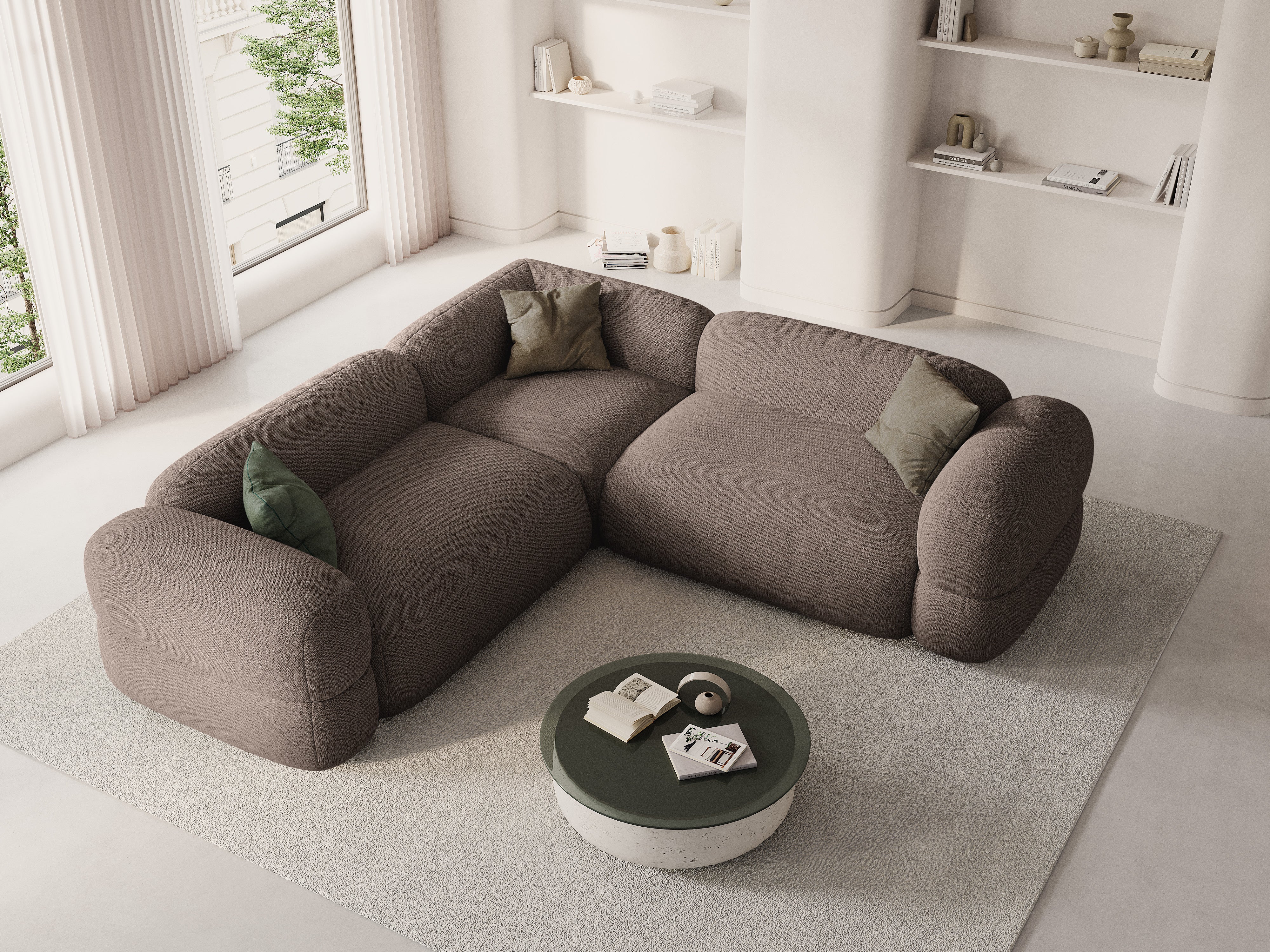 Symmetrical Corner Sofa ROGER Cappuccino Chenille