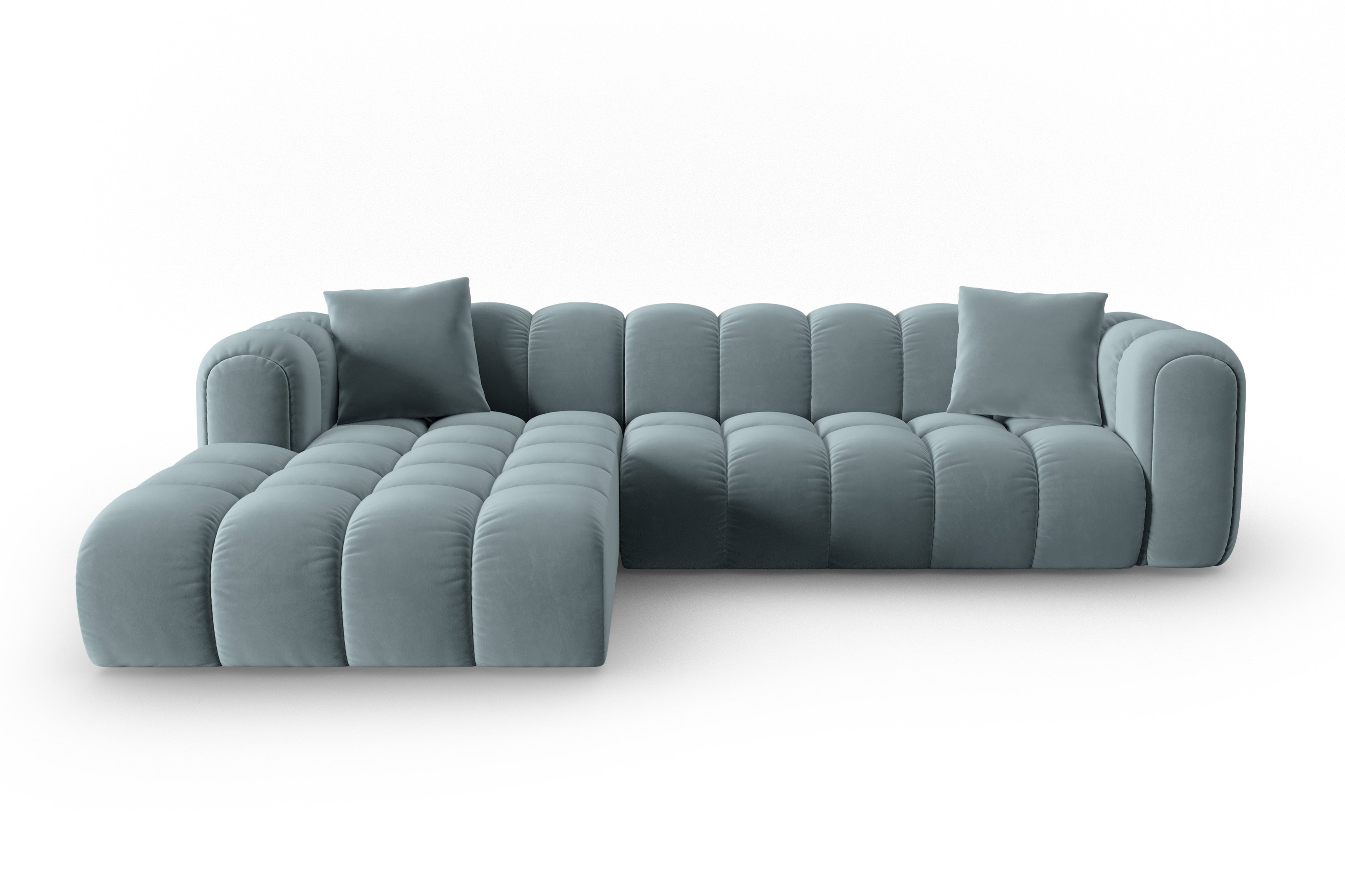 Velvet corner sofa for 4 people, left-sided, ASTRO light blue