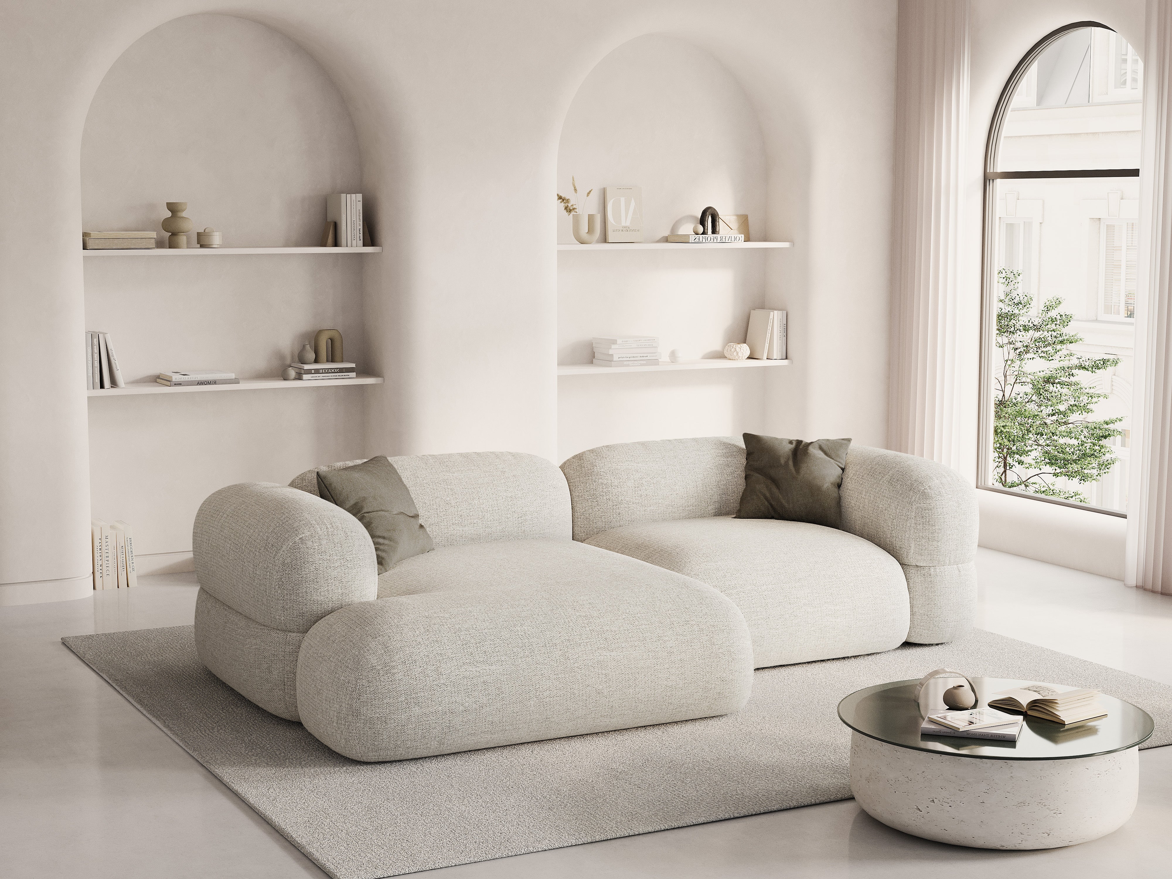 Links hoekbank ROGER beige chenille