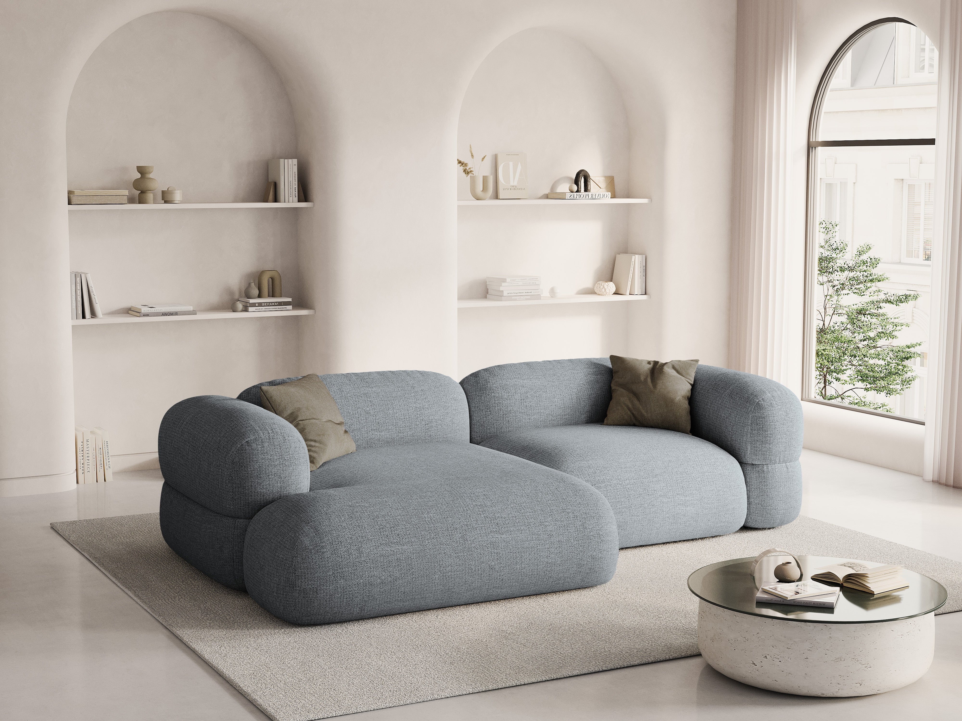 Links hoekbank ROGER grijs chenille