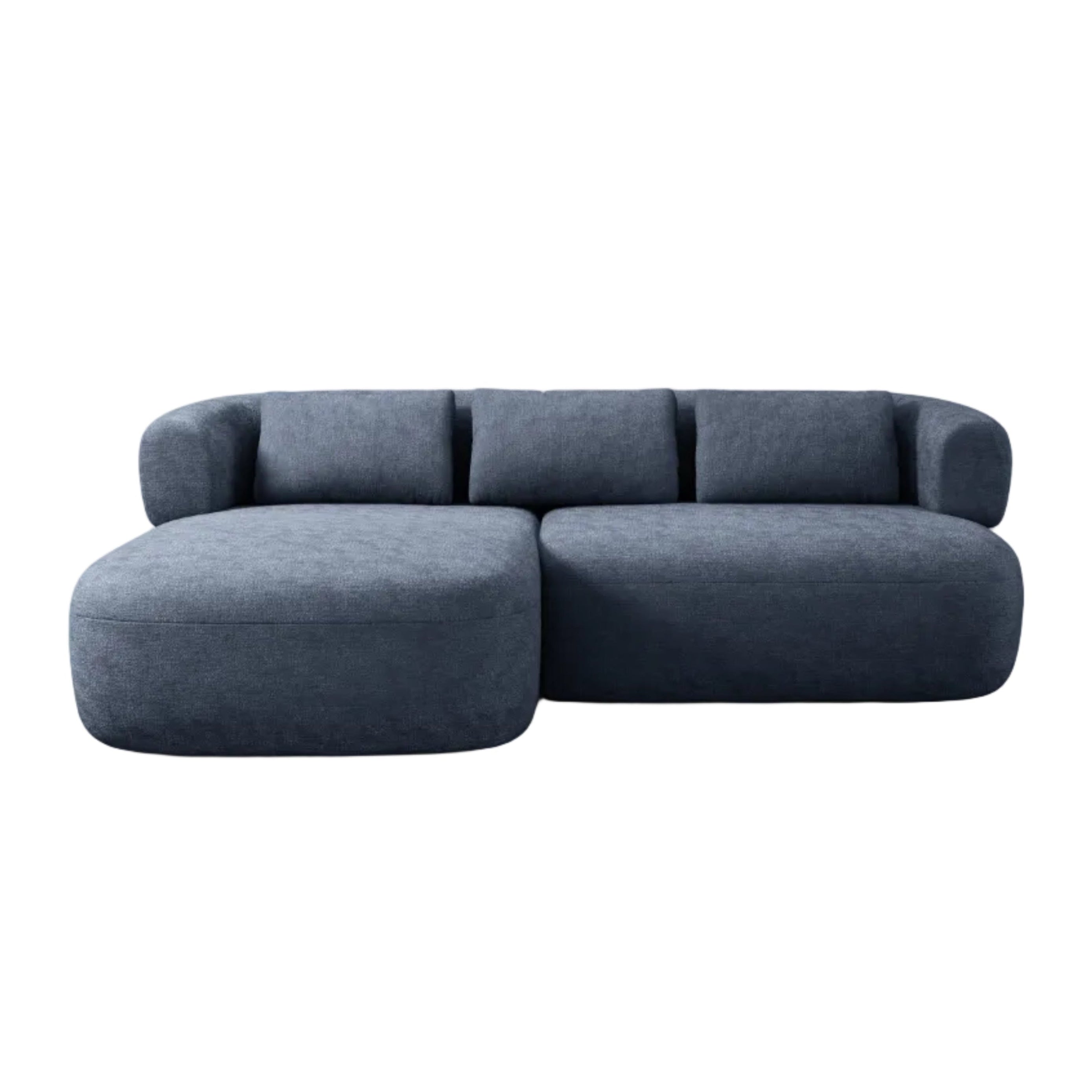 Links 2-zits hoekbank ALDRIN in marineblauwe chenille