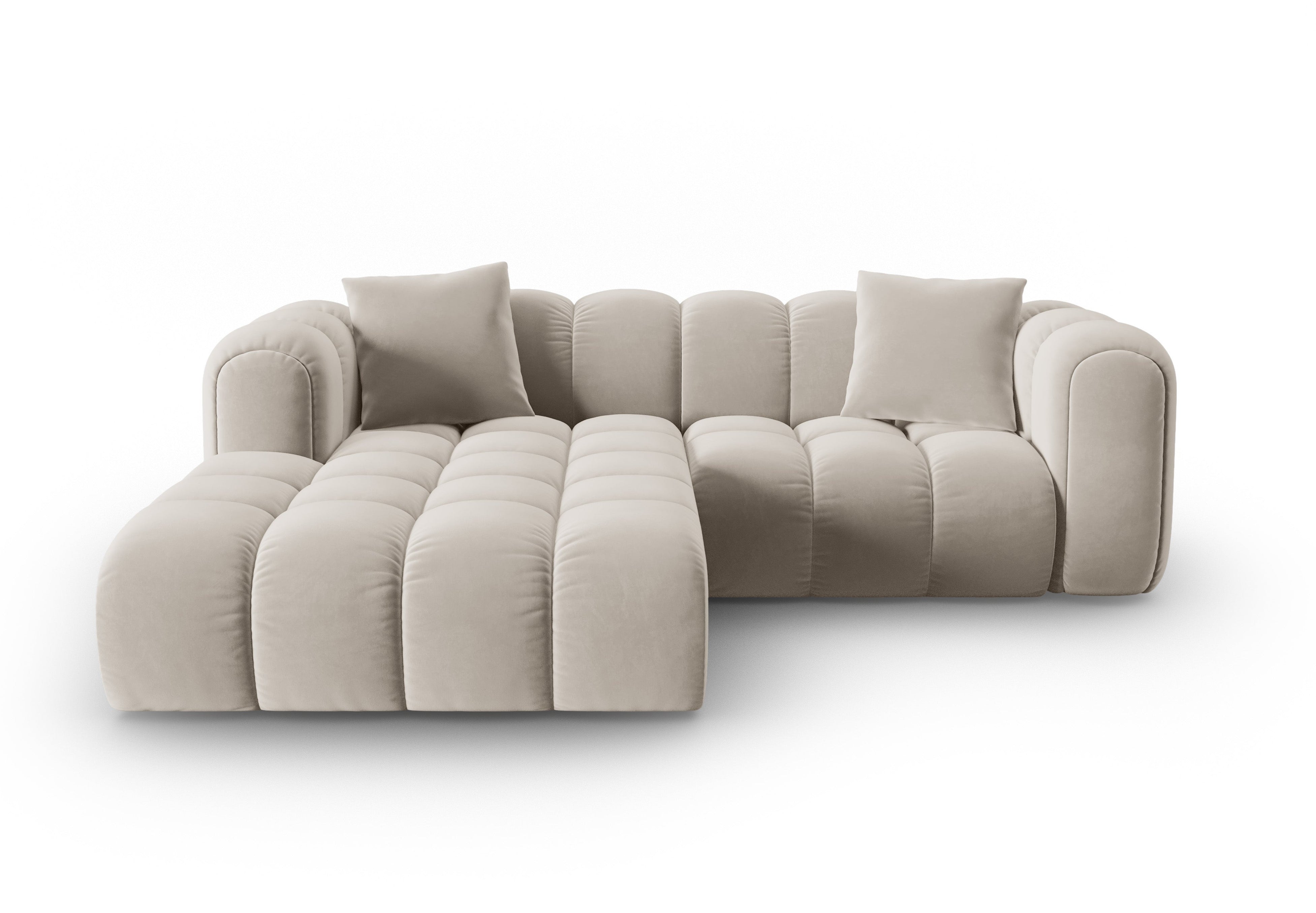 Velvet corner sofa for 3 people, left-sided ASTRO ecru