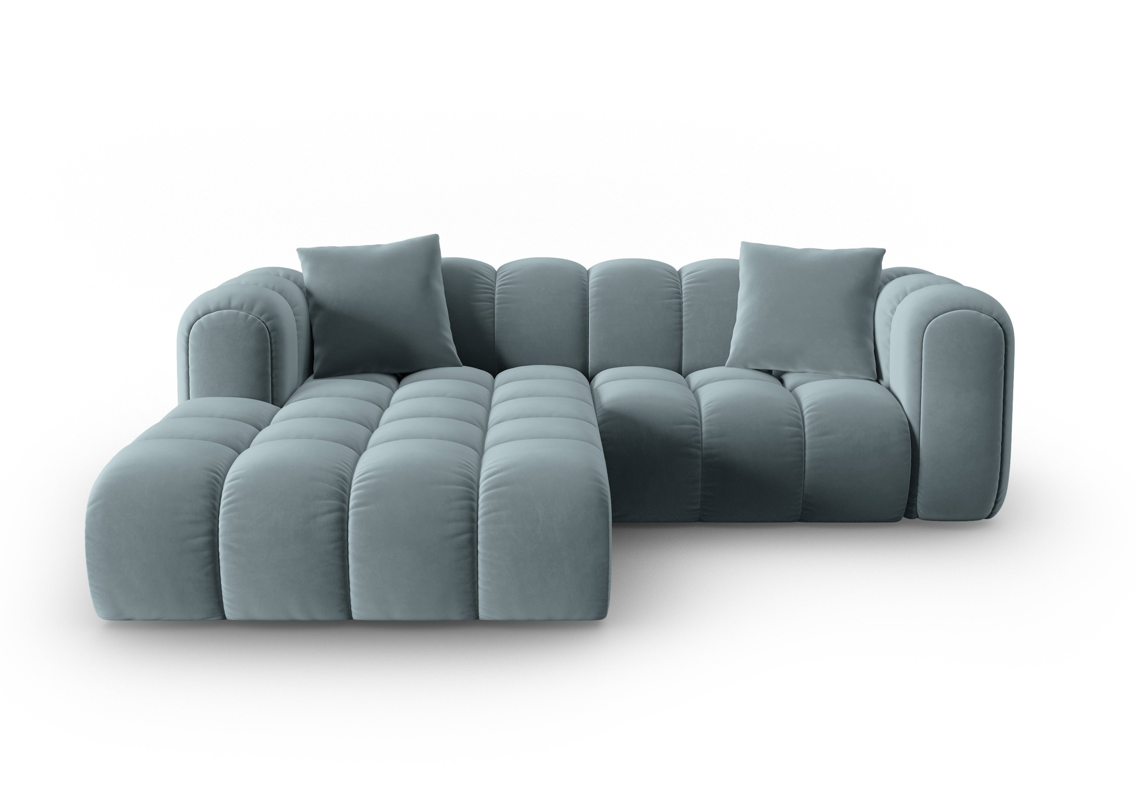 Samt-Ecksofa für 3 Personen links ASTRO hellblau