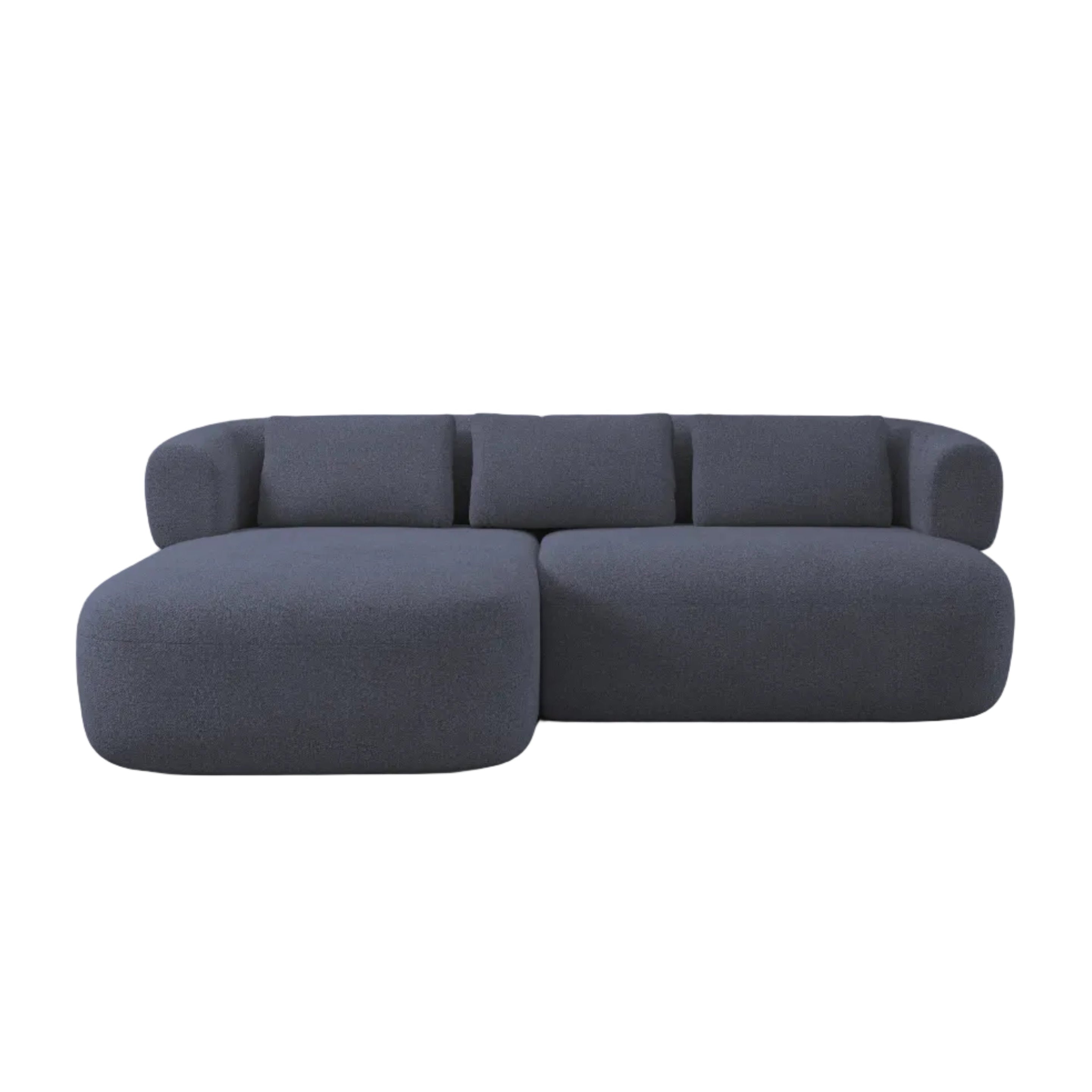 Links 2-zits hoekbank ALDRIN in marineblauwe boucle