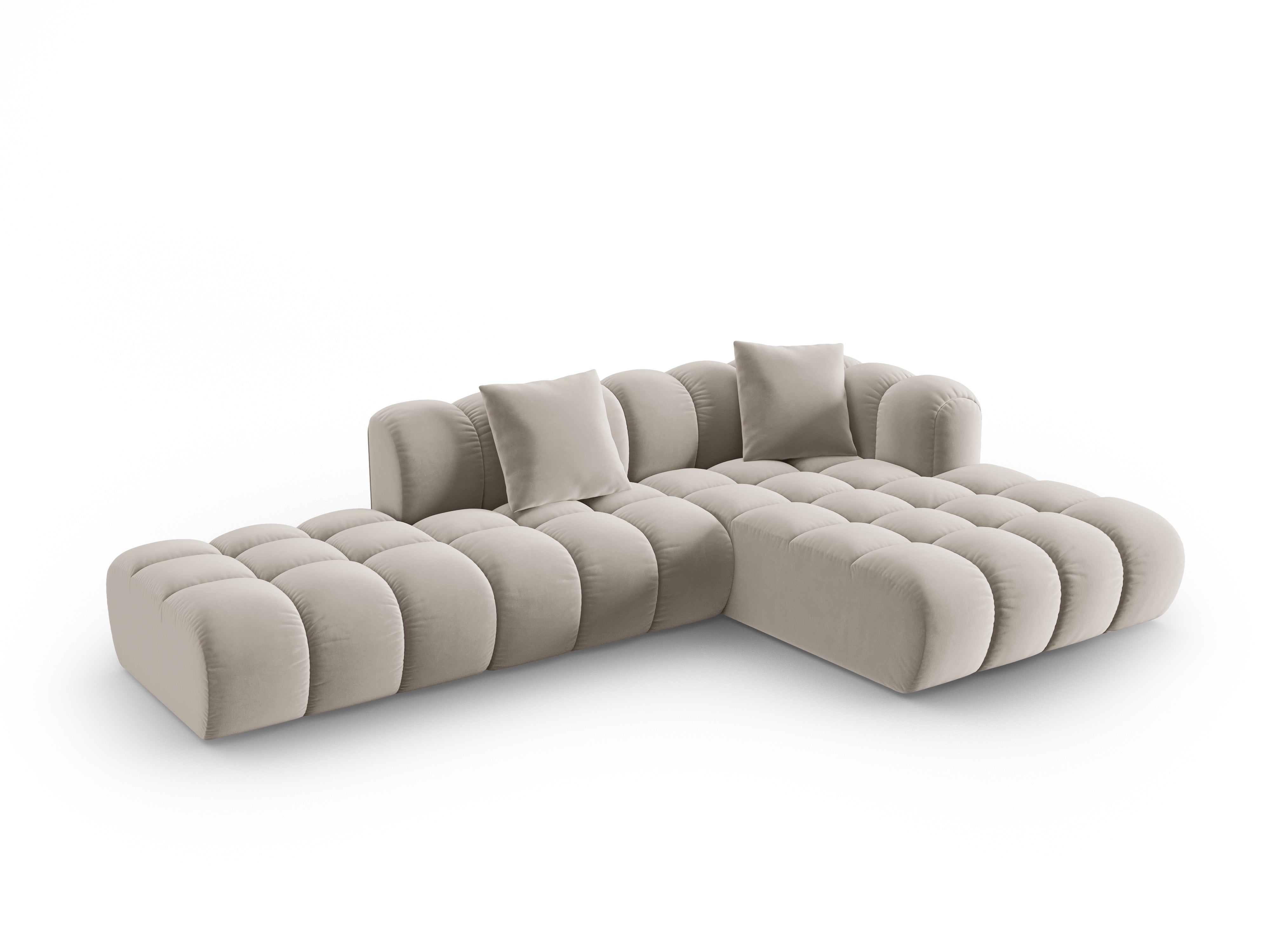 Open right-sided velvet corner sofa ASTRO ecru