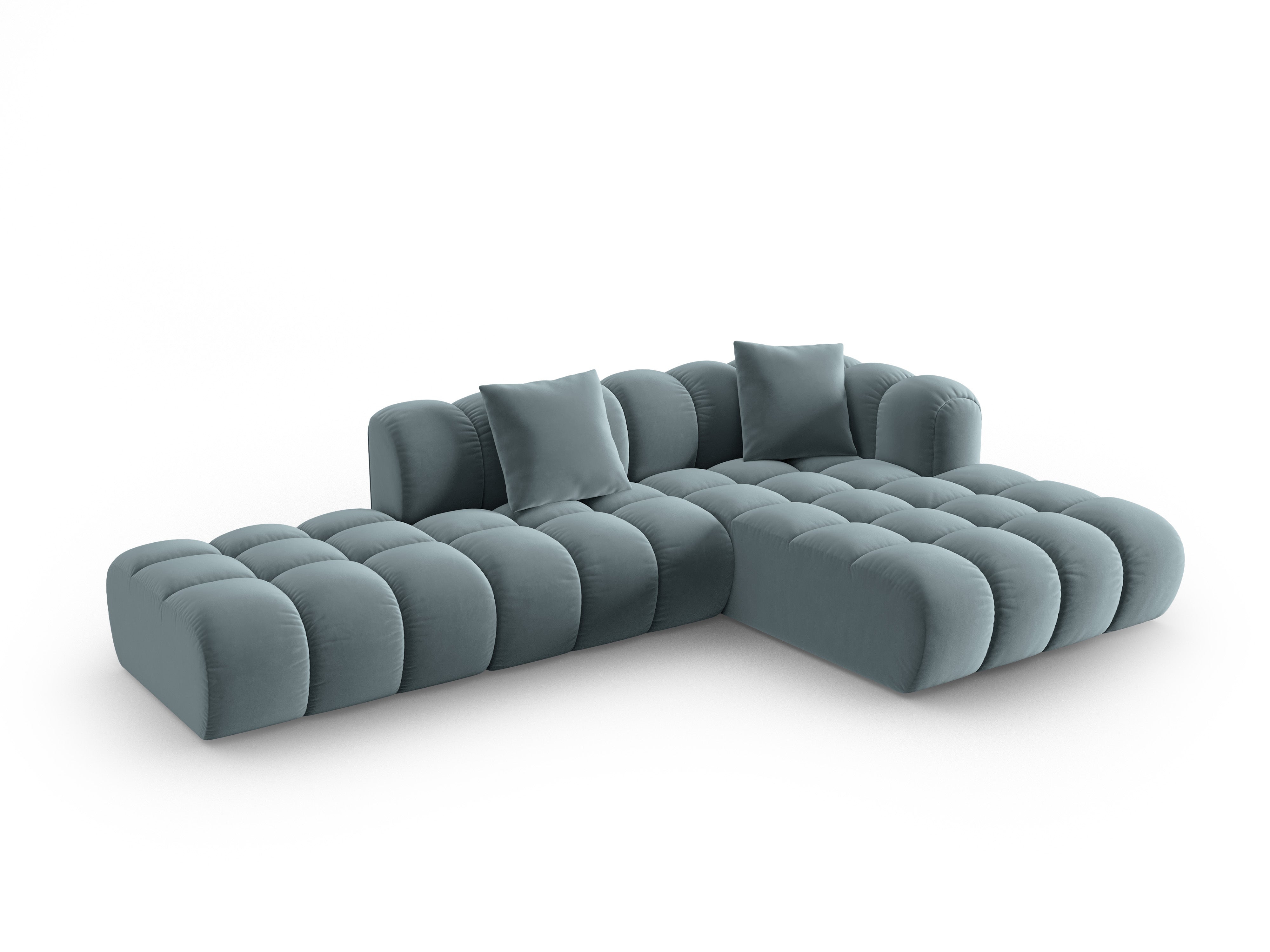 Samt-Ecksofa offen rechts ASTRO hellblau