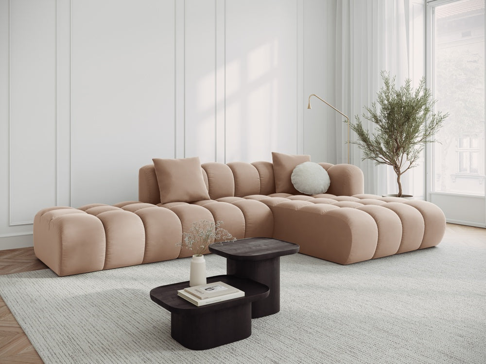 Beige HALLEY rechtse 5-persoons fluwelen hoekbank