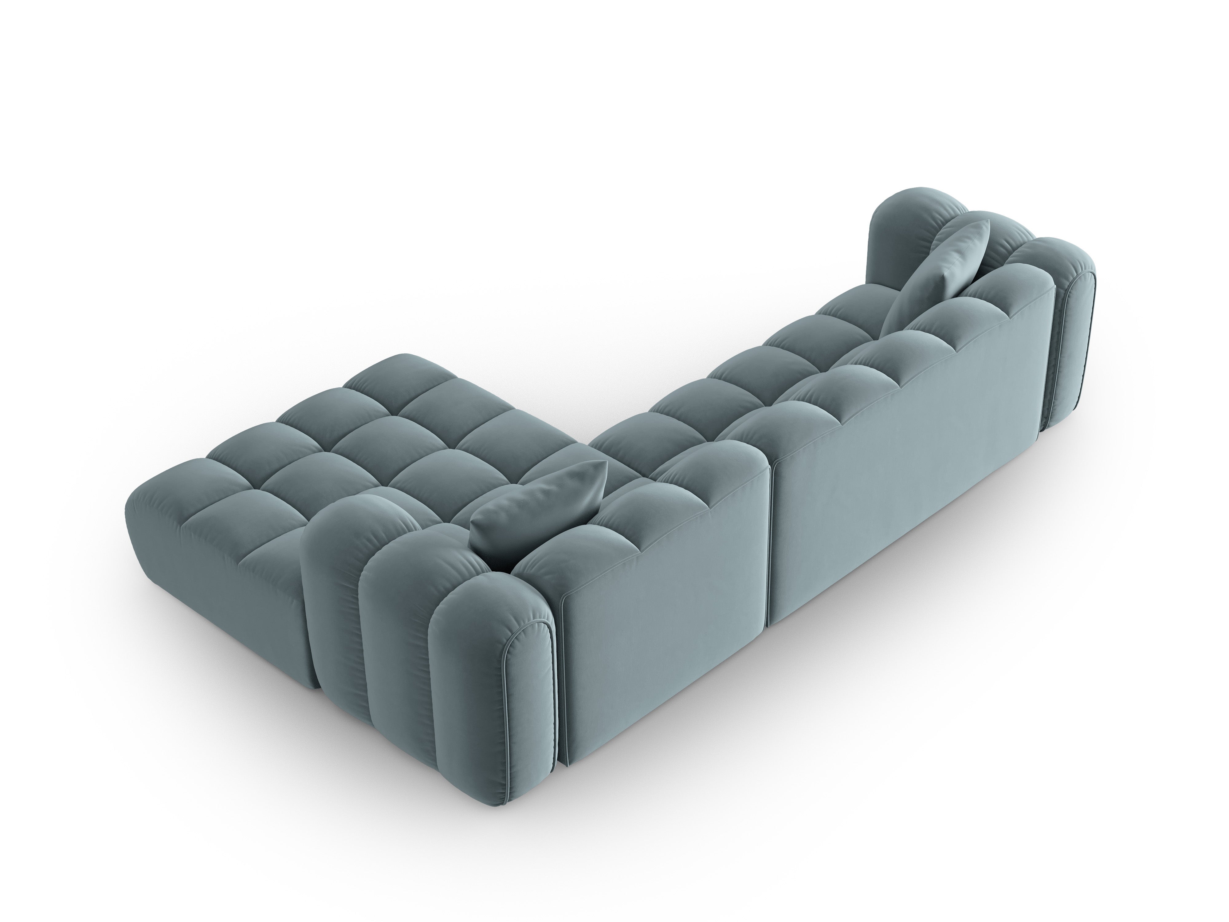 Fluwelen hoekbank voor 4 personen, rechtsdraaiend ASTRO lichtblauw