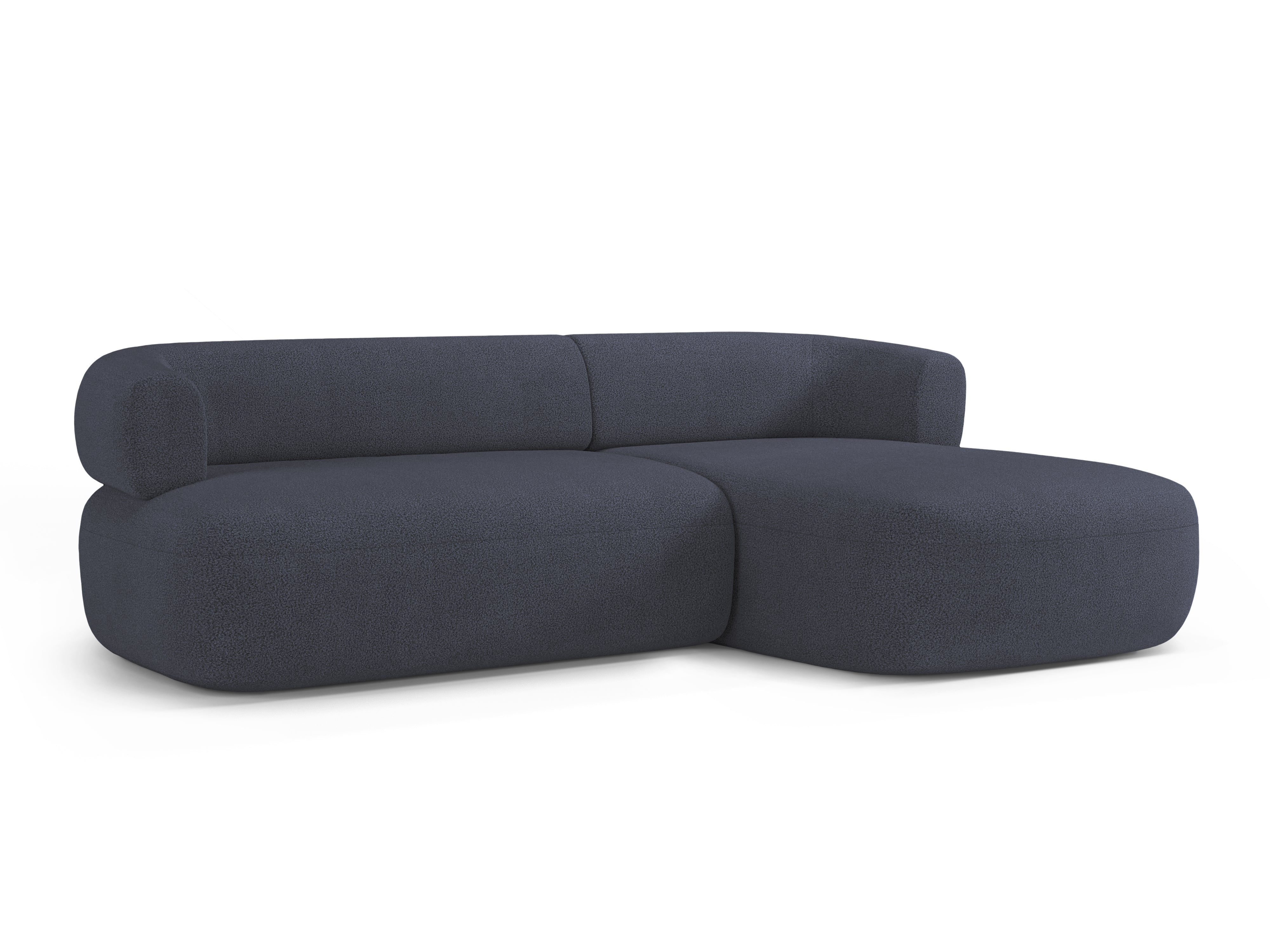 Driepersoons hoekbank rechts ALDRIN in marineblauwe boucle.