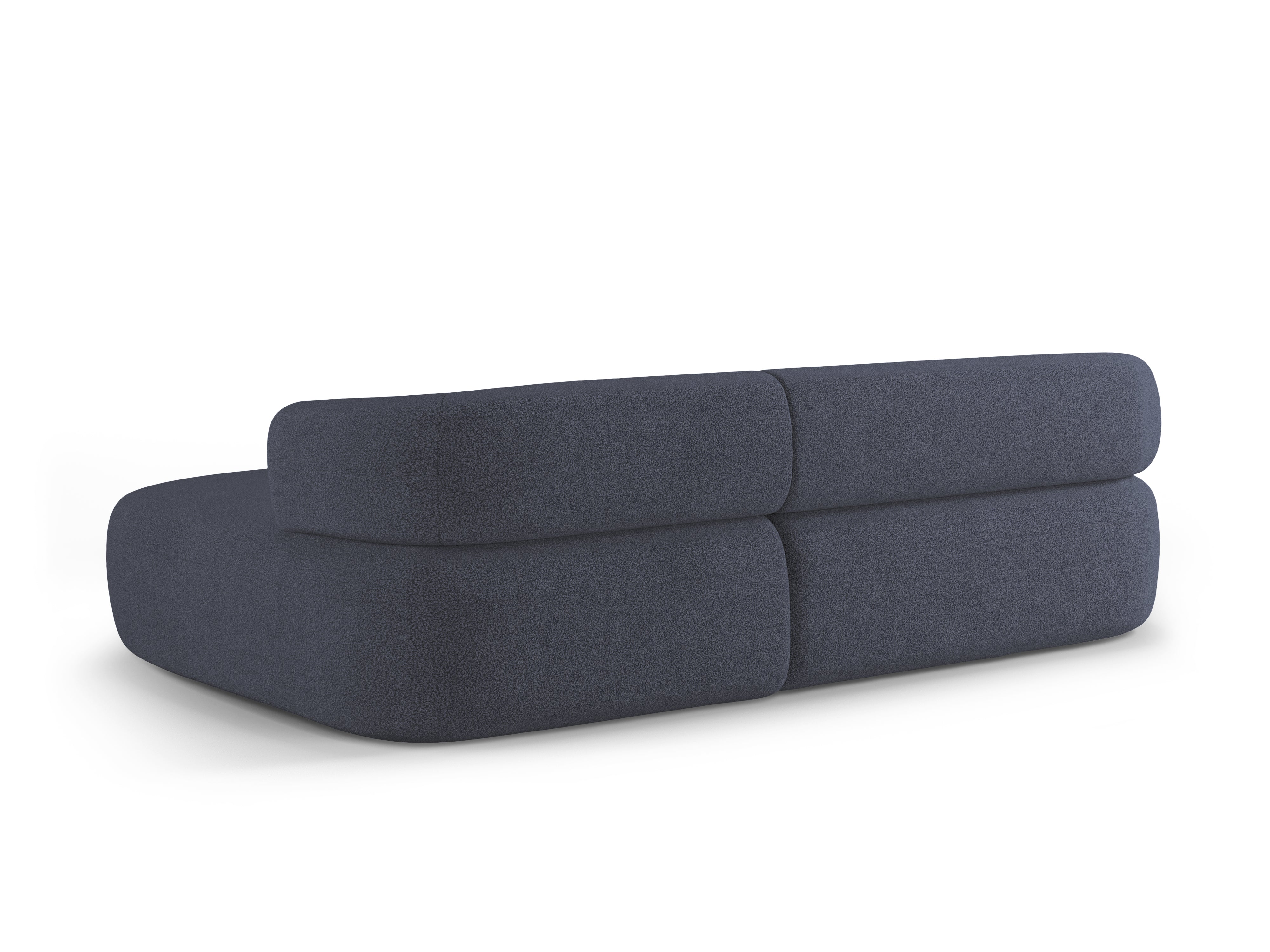 Driepersoons hoekbank rechts ALDRIN in marineblauwe boucle.