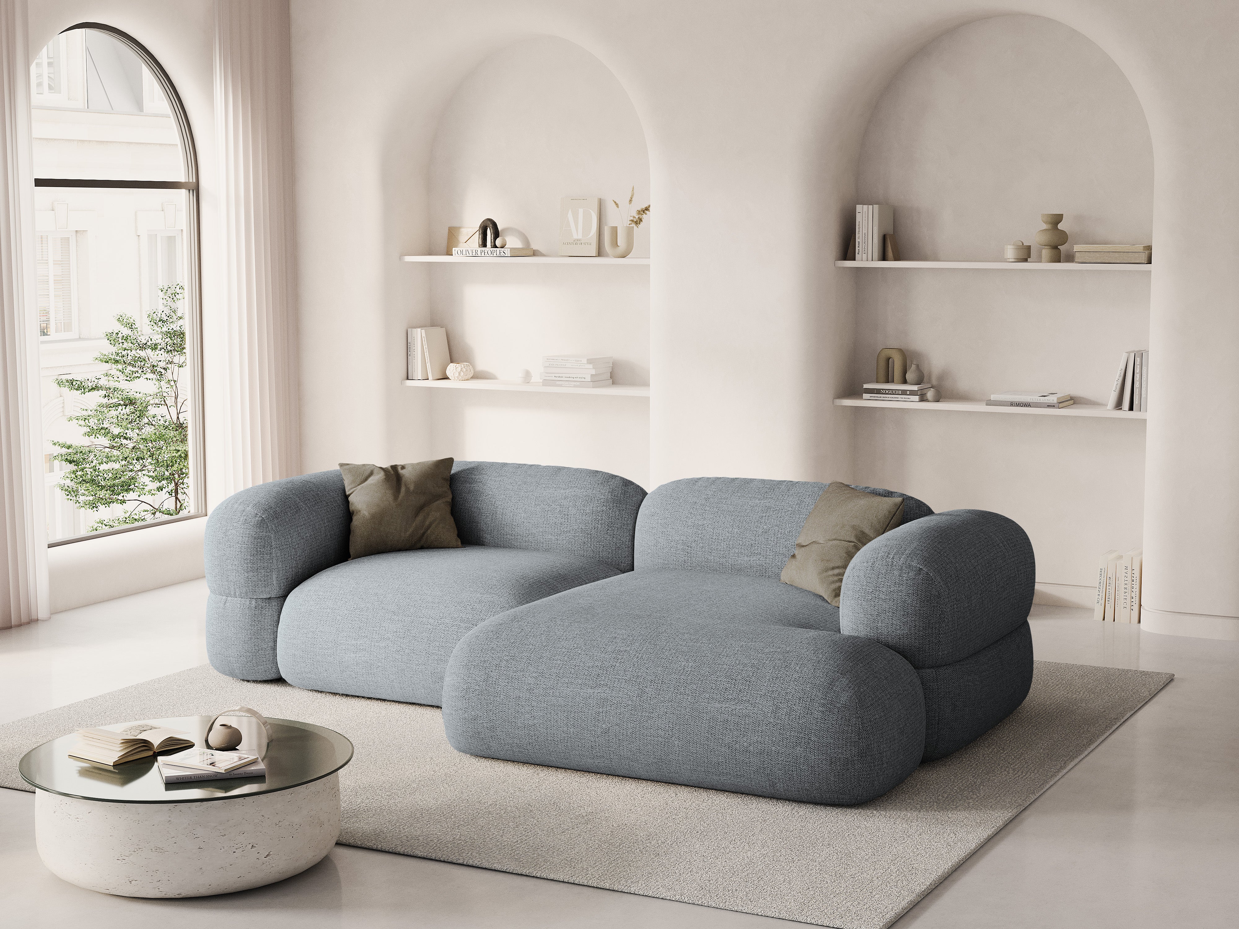 Rechthoekige hoekbank ROGER grijs chenille