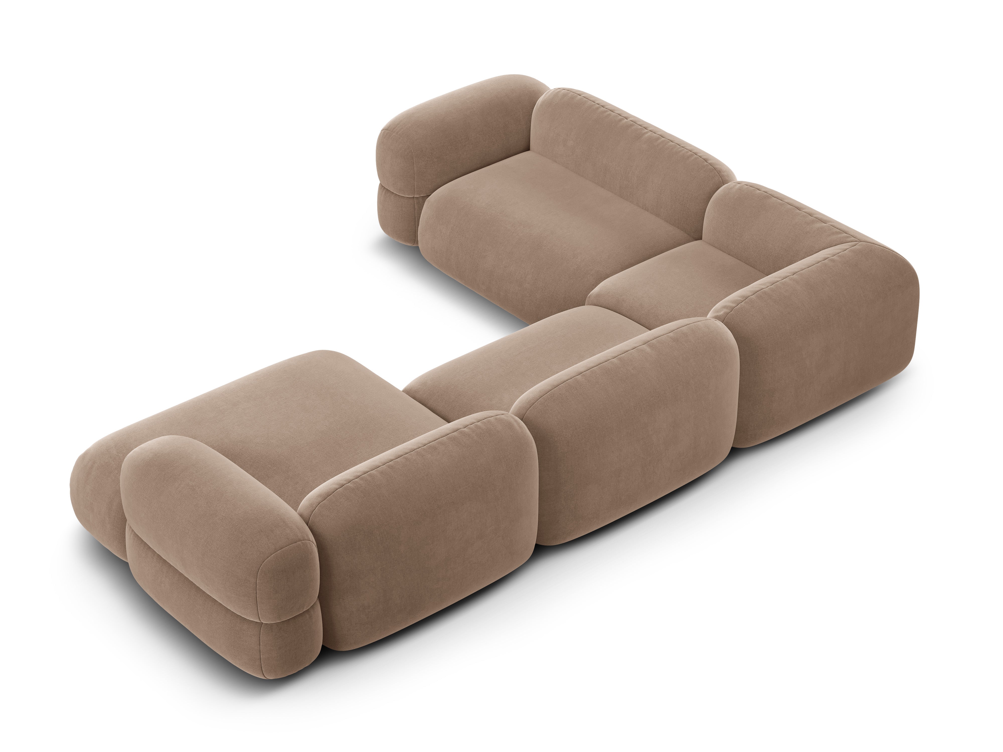 Samt-U-Form-Ecksofa links ROGER dunkelbeige