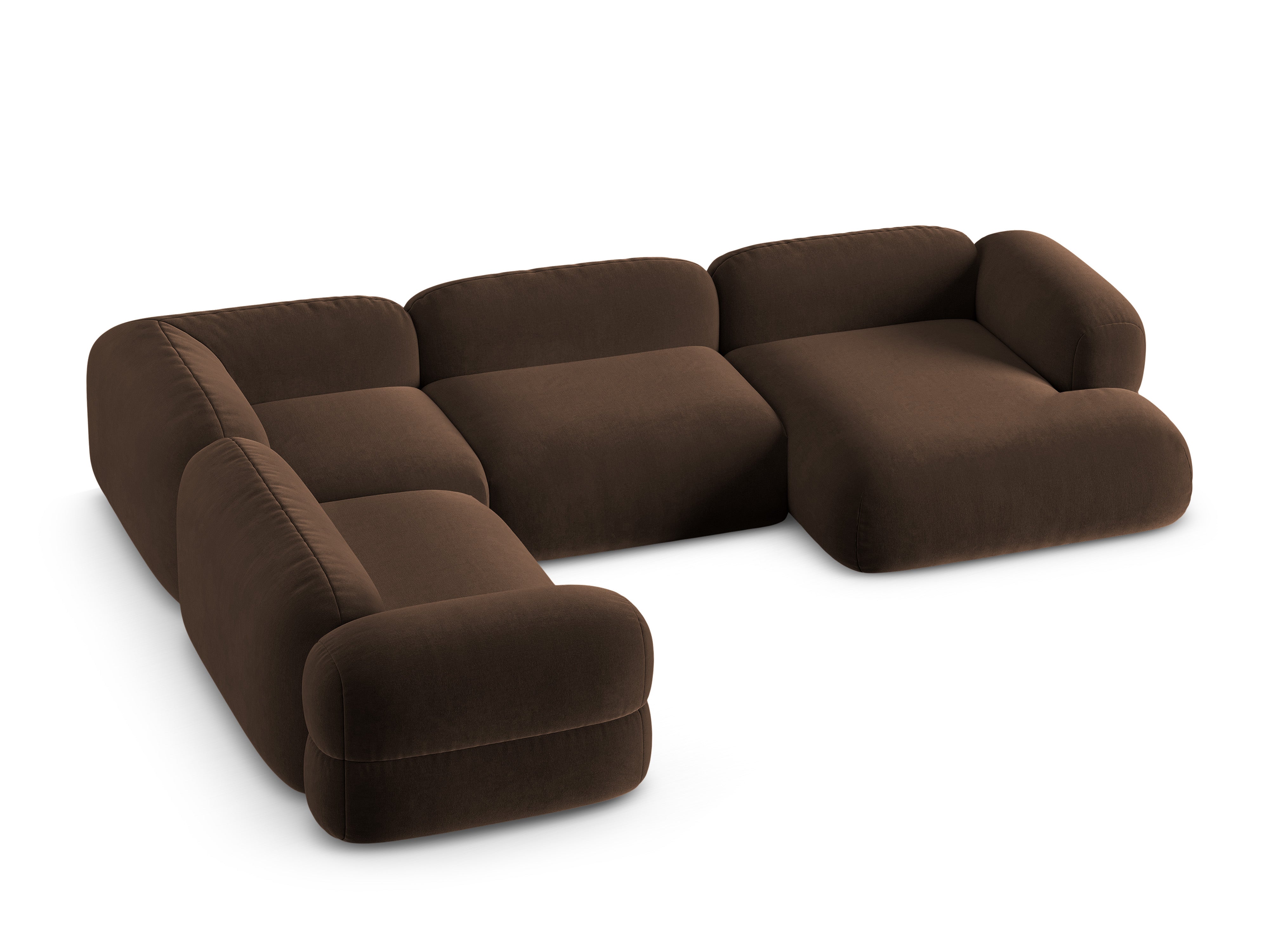 Samt-U-Form-Ecksofa links ROGER schokoladenbraun