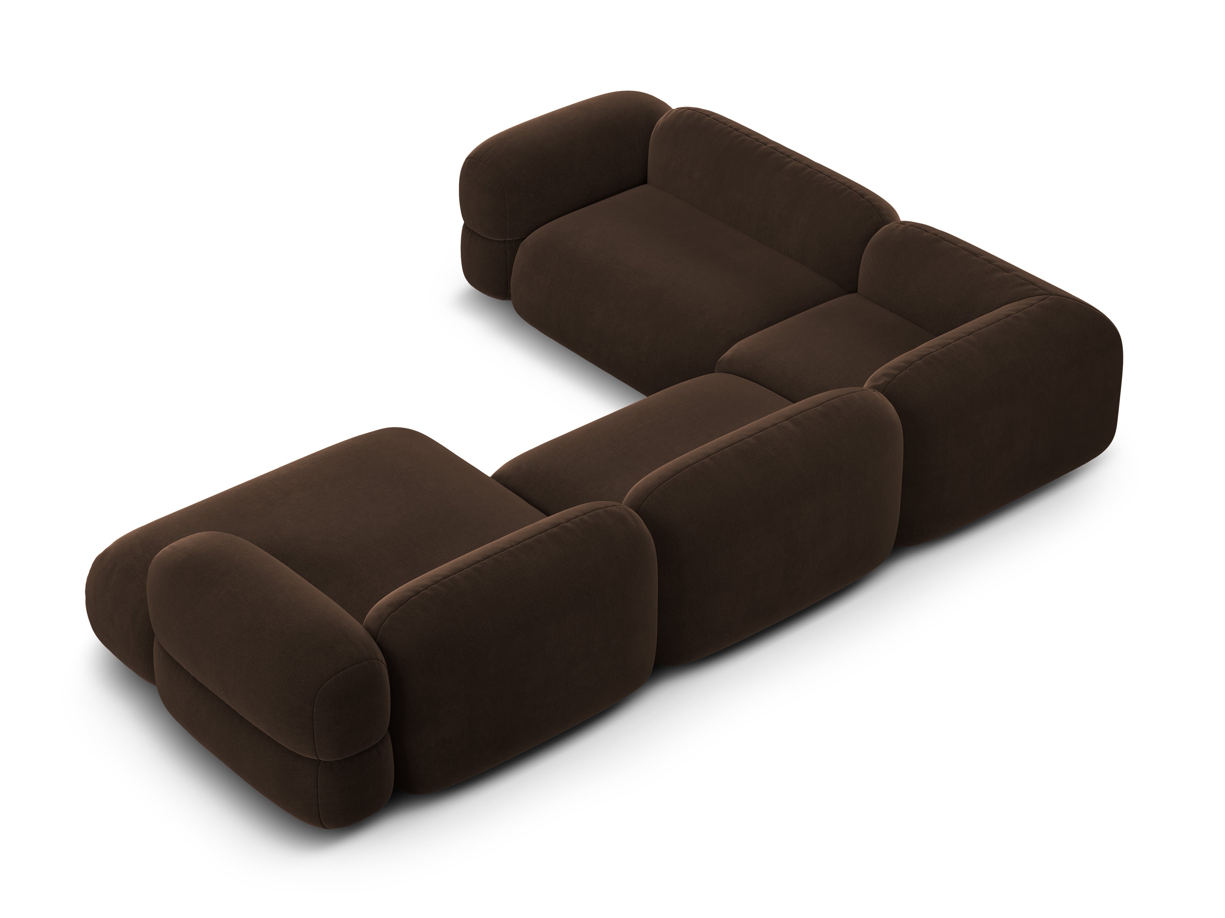 Samt-U-Form-Ecksofa links ROGER schokoladenbraun