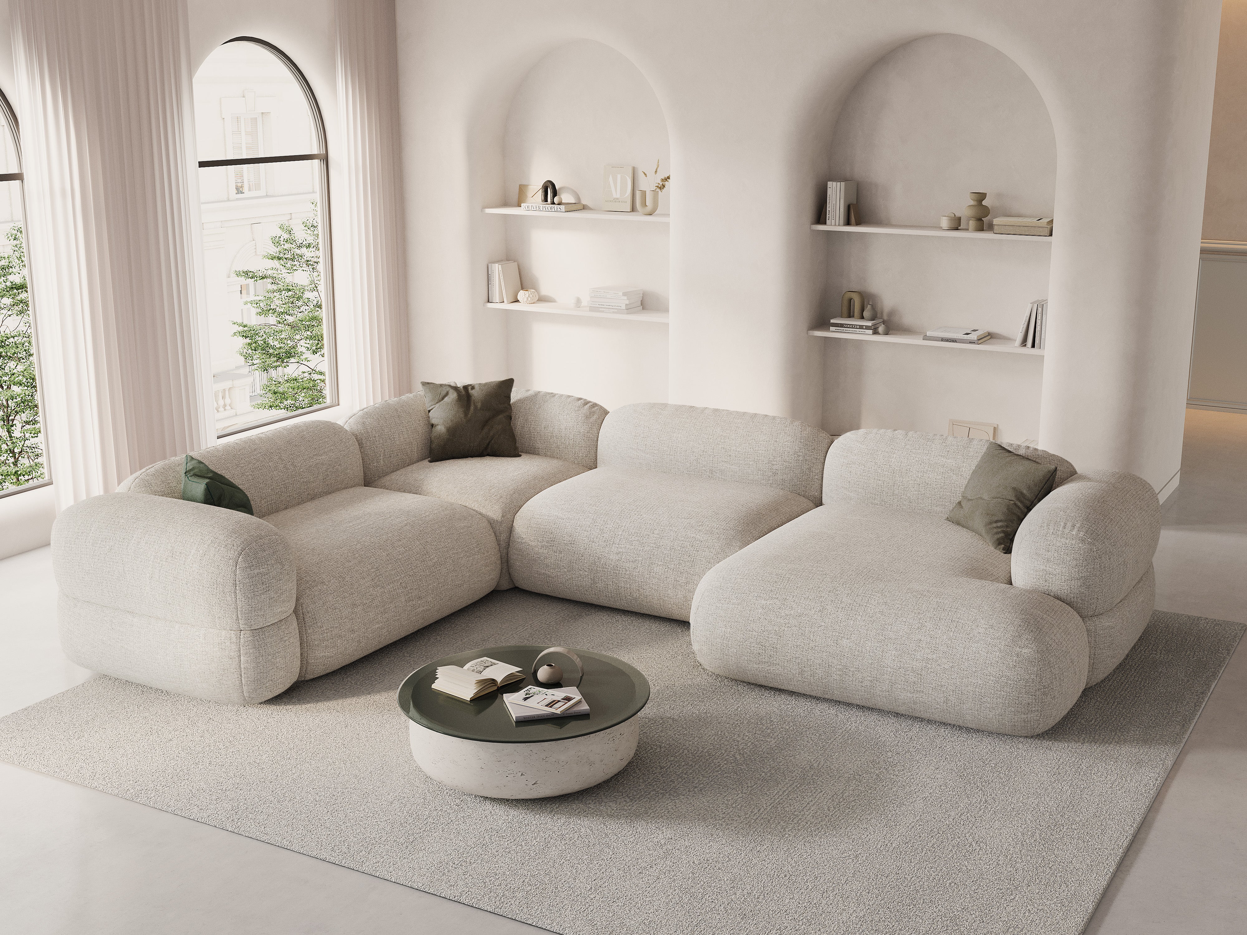 U-förmiger Ecksofa links ROGER beige Chenille