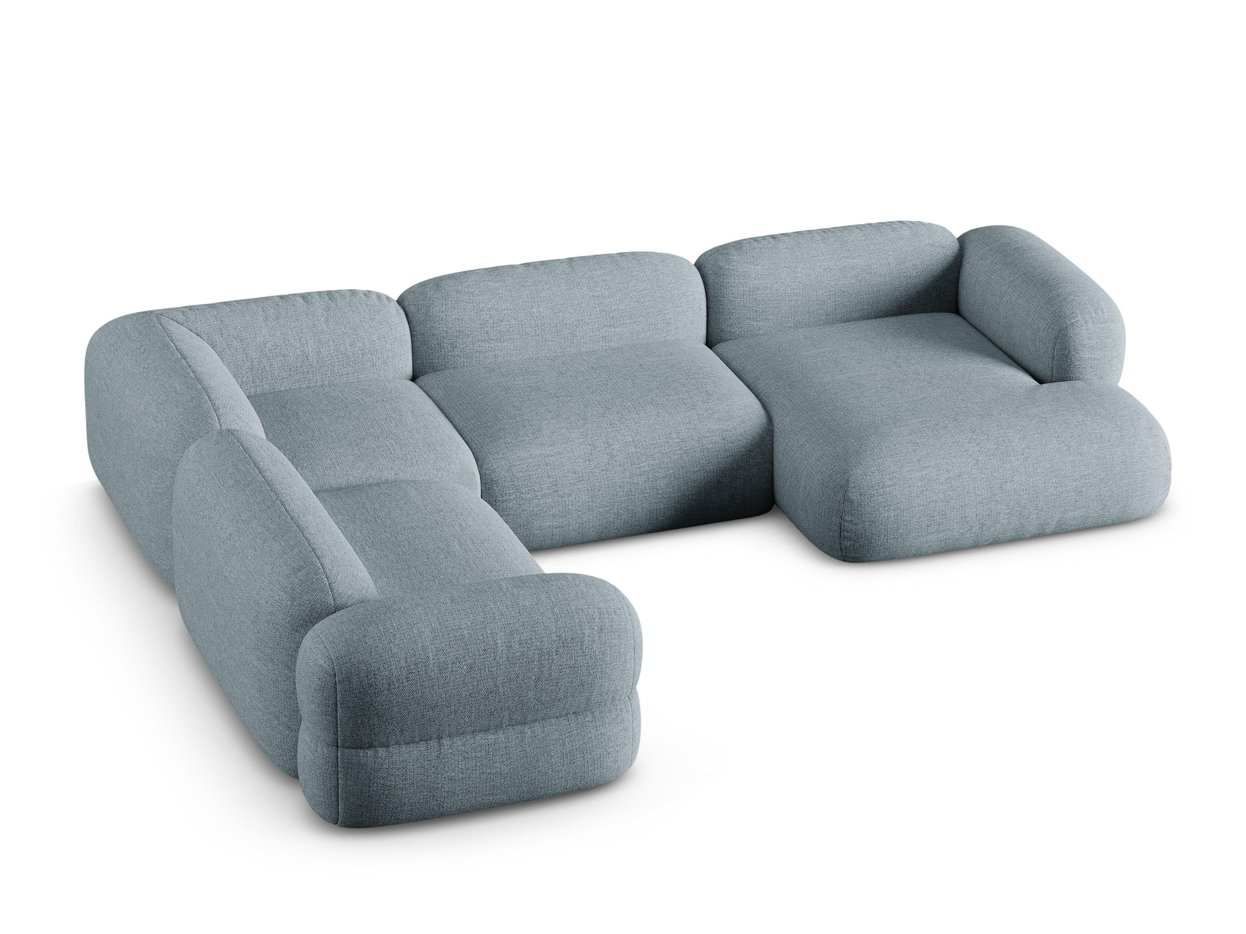 Left-facing U-shaped Corner Sofa ROGER in blue chenille