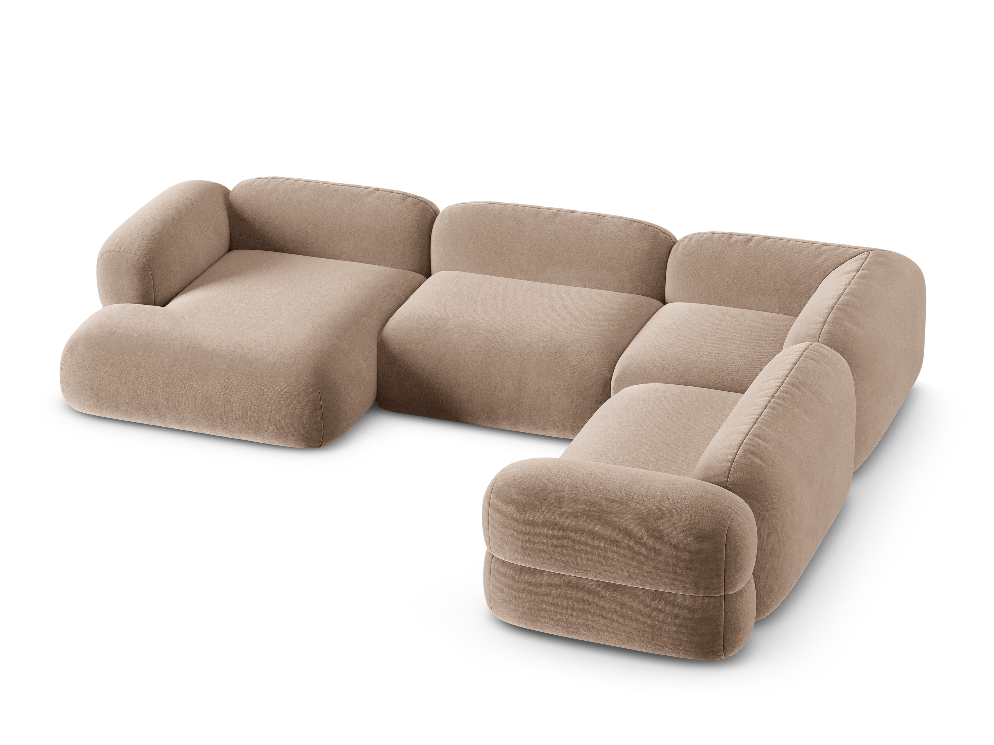 Right-facing U-shaped velvet corner sofa ROGER in dark beige