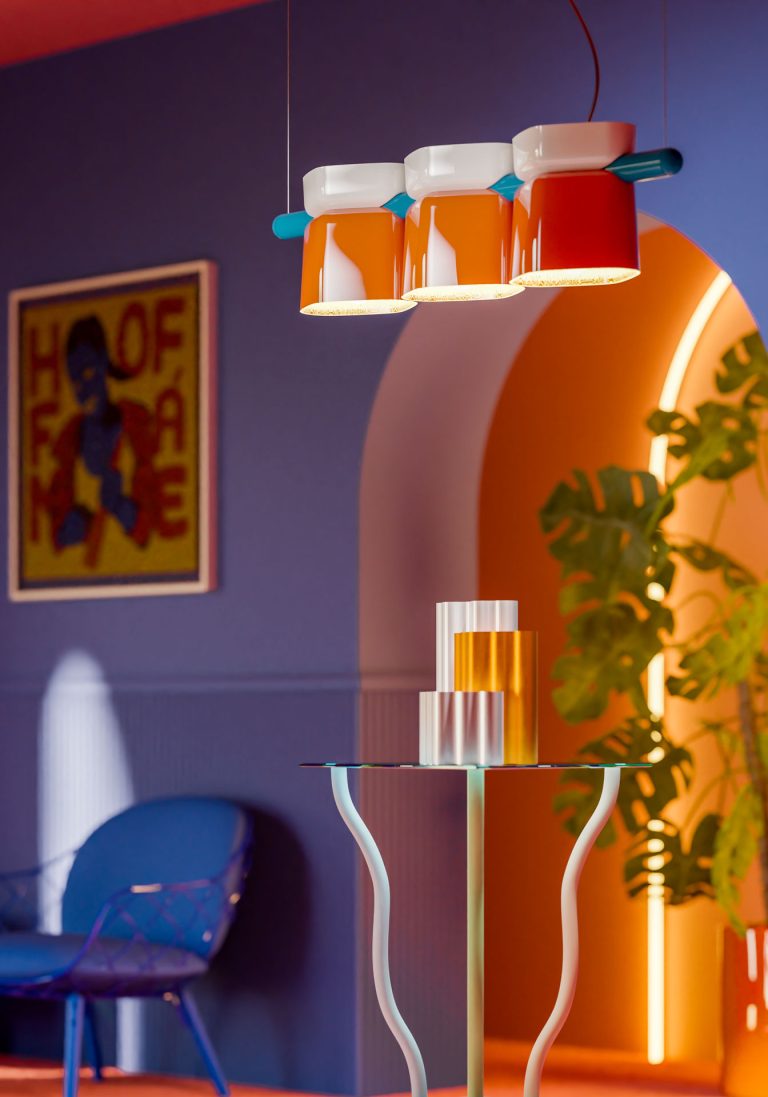 YAKITORI ceramic pendant lamp in mocha with orange and sage green