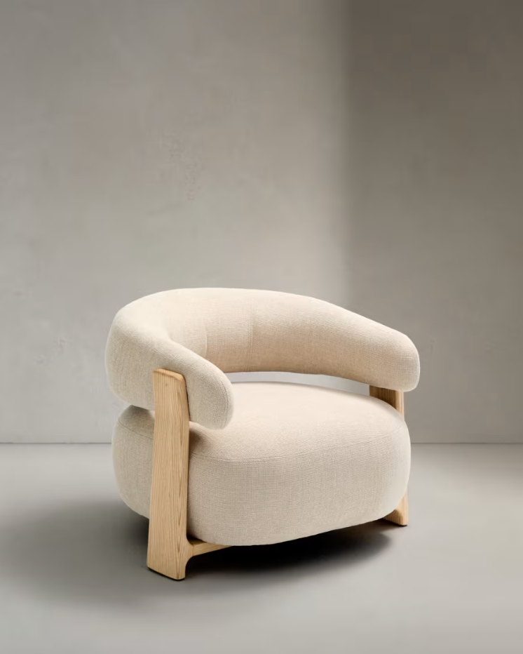 Fauteuil GRANITE beige chenille met essen basis