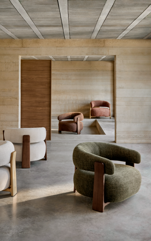 Fauteuil GRANITE beige chenille met essen basis