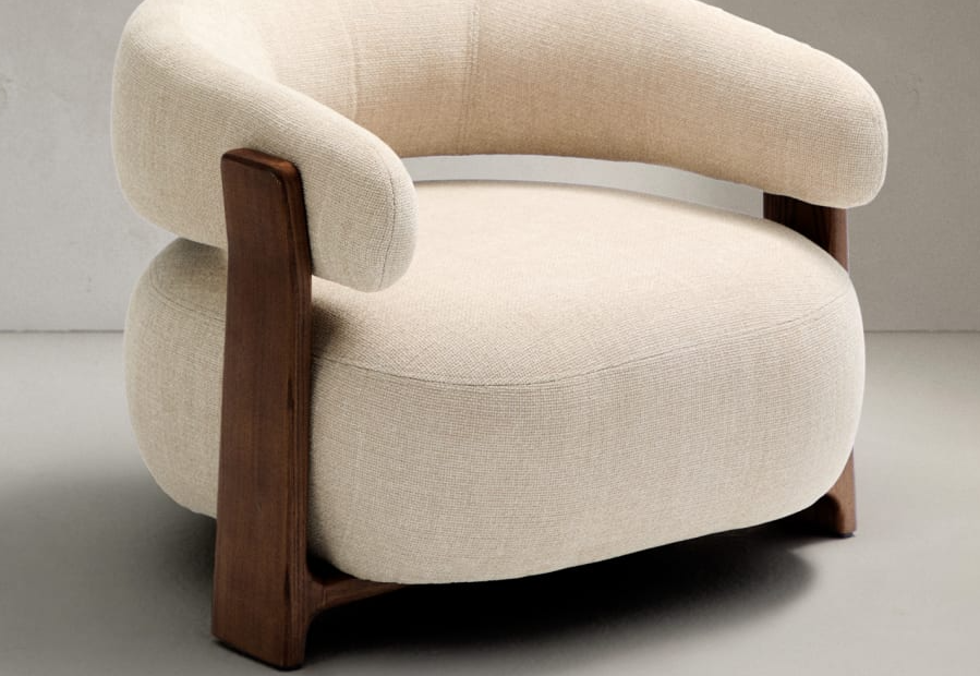 Sessel GRANITE beige Chenille mit dunklem Eschenfuß