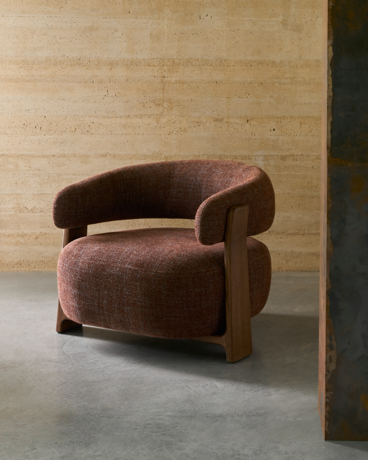 GRANITE armchair in brown chenille with a dark ash base
