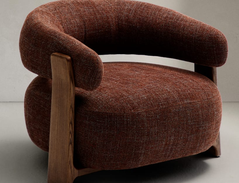 GRANITE armchair in brown chenille with a dark ash base