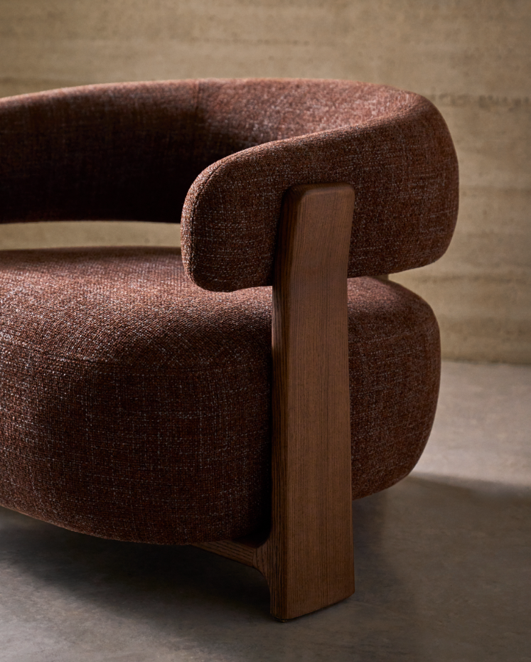 GRANITE armchair in brown chenille with a dark ash base