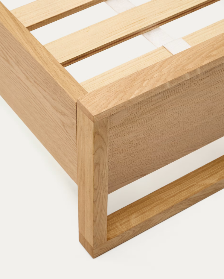 Łóżko jednoosobowe ALGUEMA fornir dębowy do sypialni – styl minimalistyczny