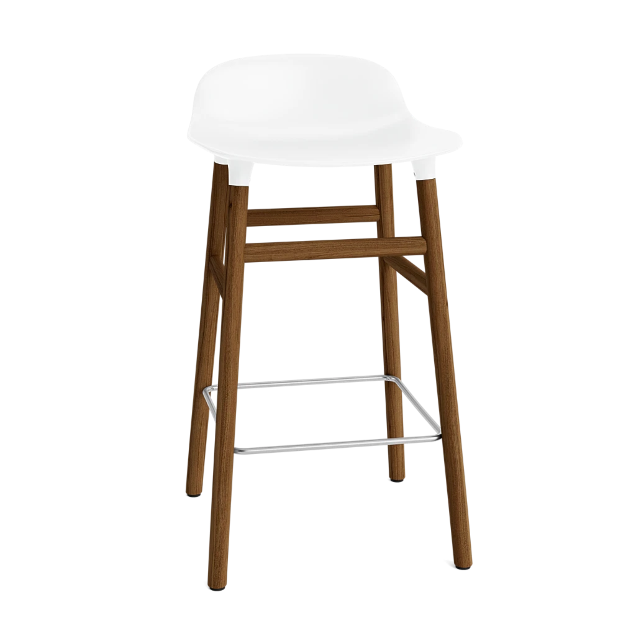 Hocker FORM wit met notenhouten basis