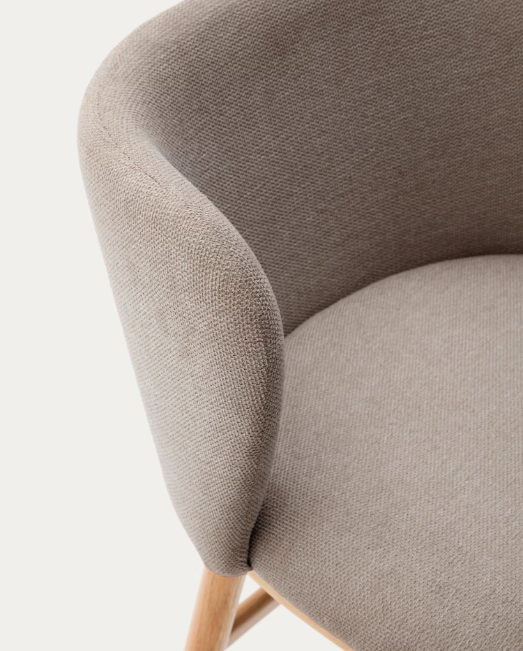 Barhocker CISELIA hellbrauner Chenille mit heller Eschenbasis