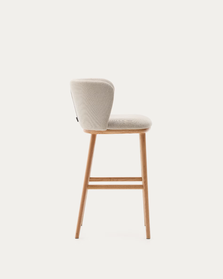 Barhocker CISELIA beige Chenille mit heller Eschenbasis