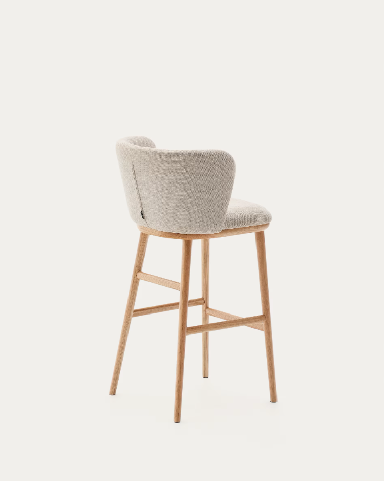 Barhocker CISELIA beige Chenille mit heller Eschenbasis