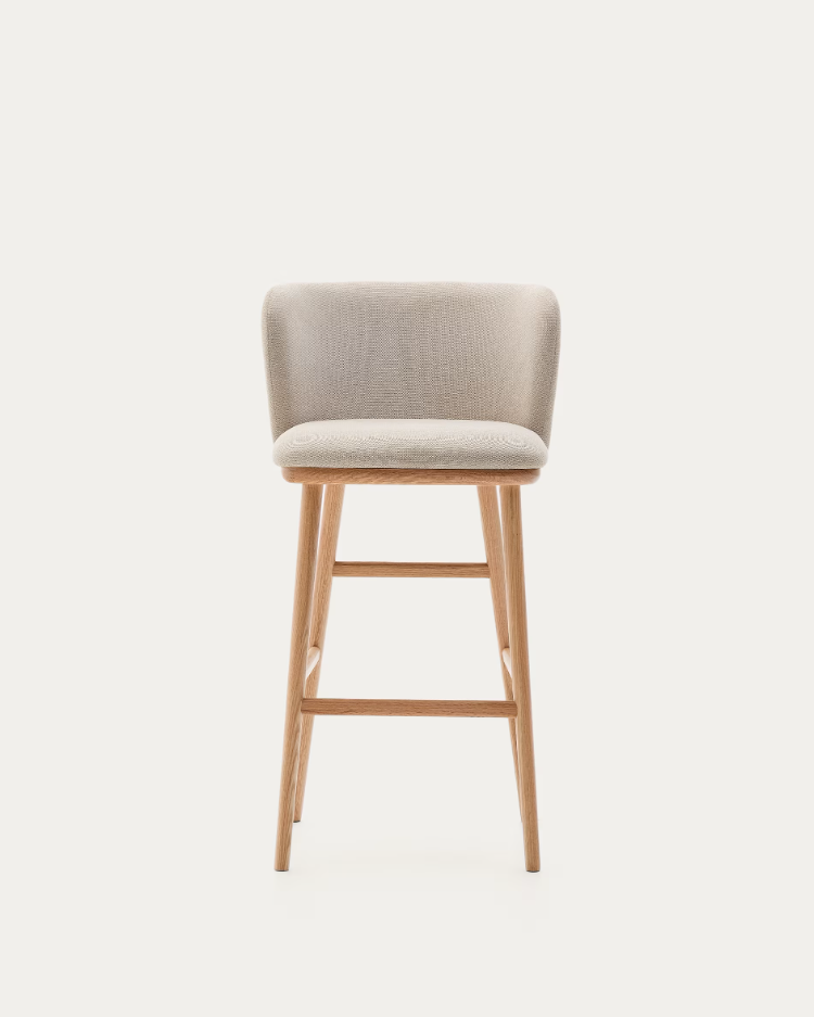 Barhocker CISELIA beige Chenille mit heller Eschenbasis