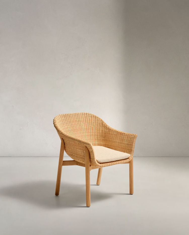 External chair galea wood teke with rattan seat