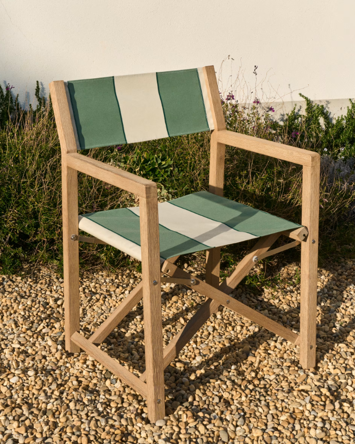 VILARA groene-beige opvouwbare buitenstoel met acaciahouten basis