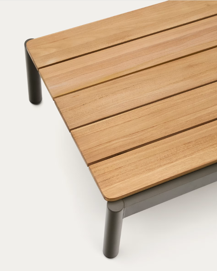 Buiten koffie tafel SORELLS teakhout met donkergroene basis