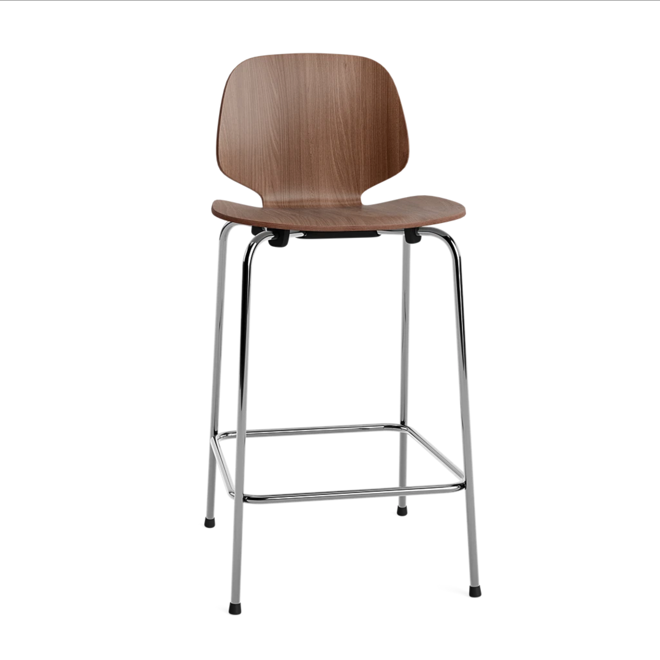 Barkruk MY notenhout met verchroomde voet