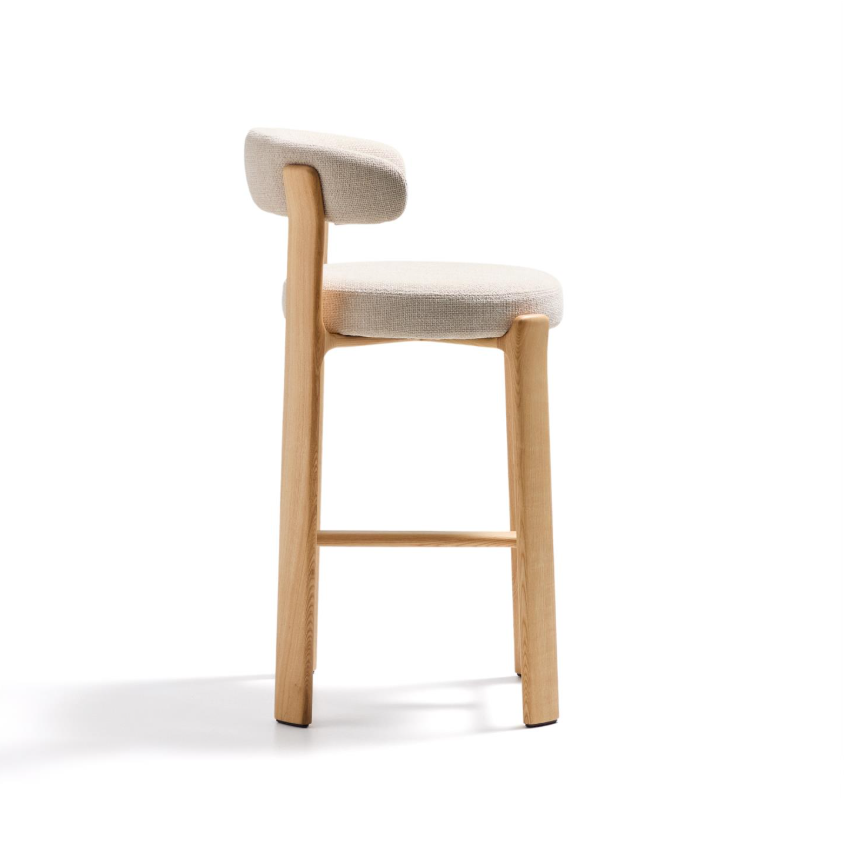 GRANITE beige chenille stool with an ash base